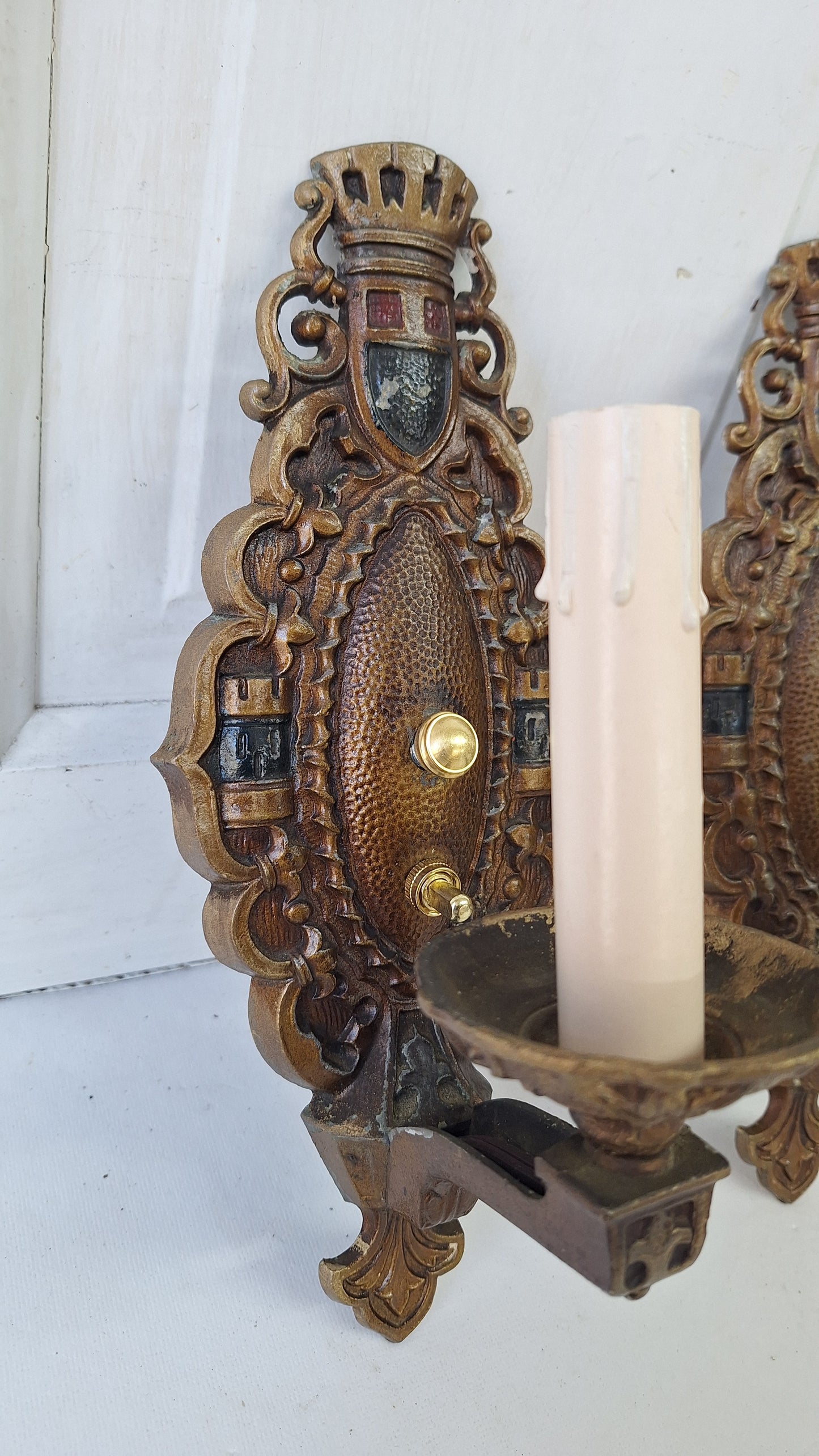 Four Vintage Polychrome Sconces, Art Deco Painted Wall Lights