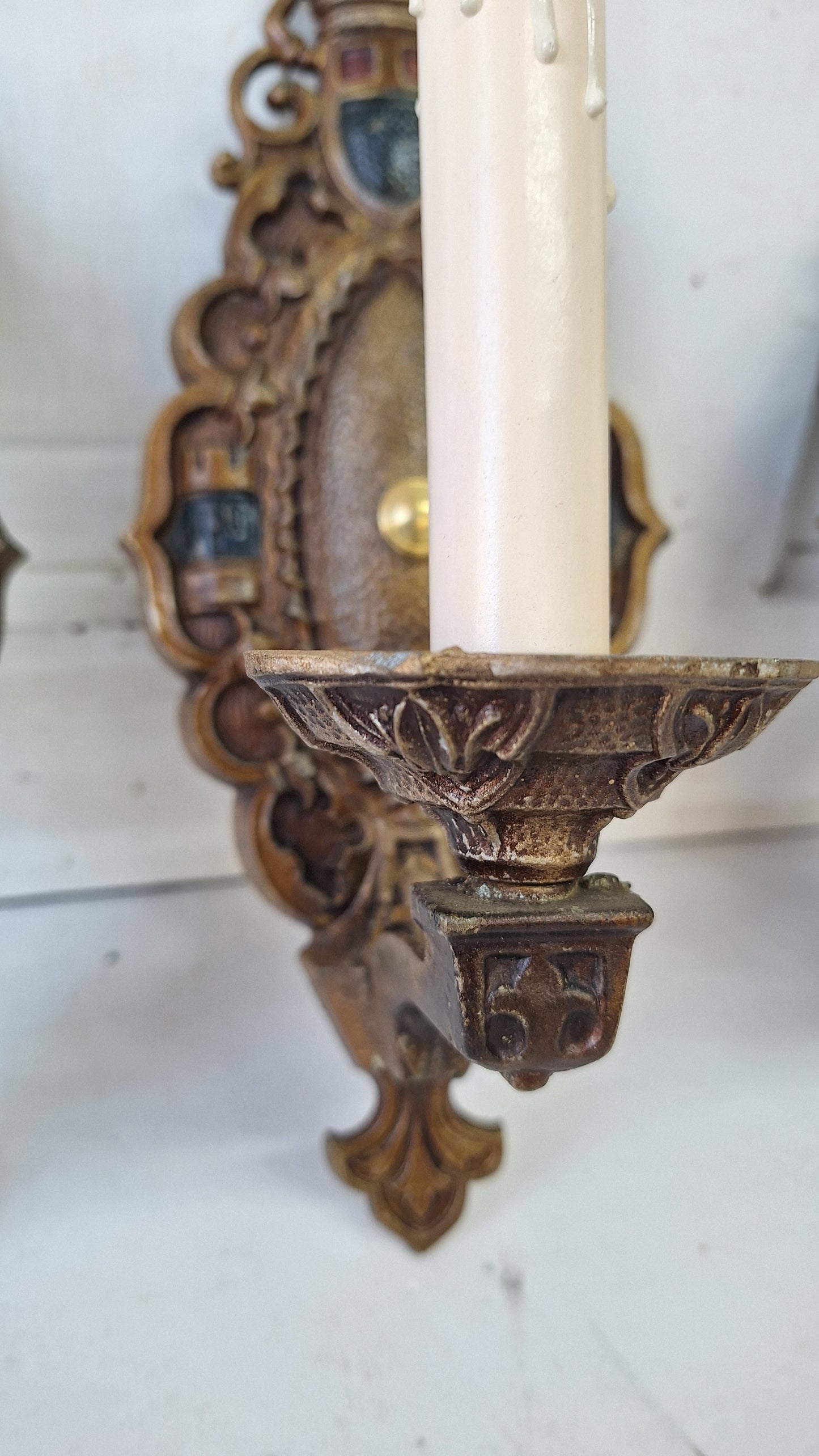 Four Vintage Polychrome Sconces, Art Deco Painted Wall Lights