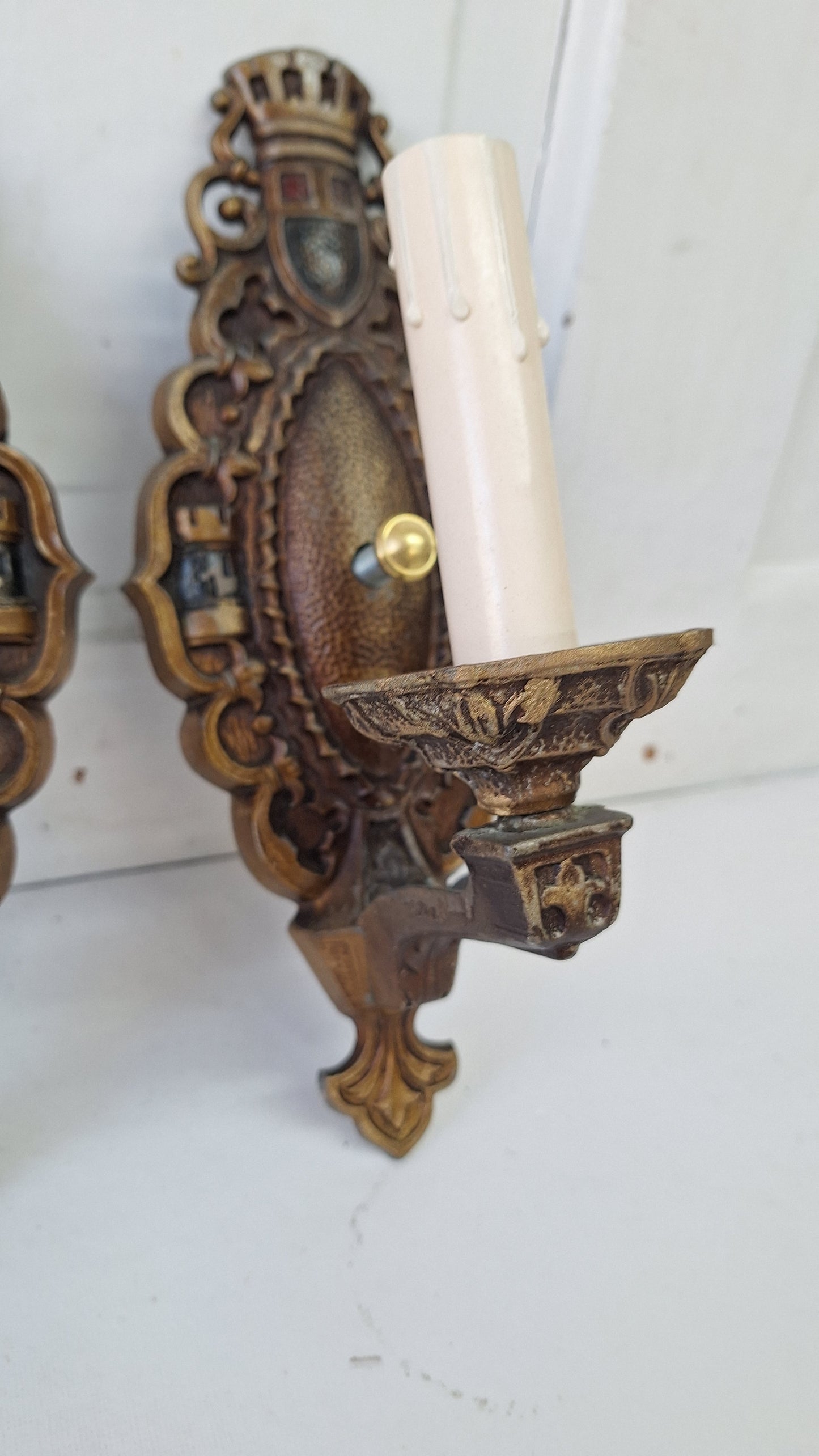 Four Vintage Polychrome Sconces, Art Deco Painted Wall Lights