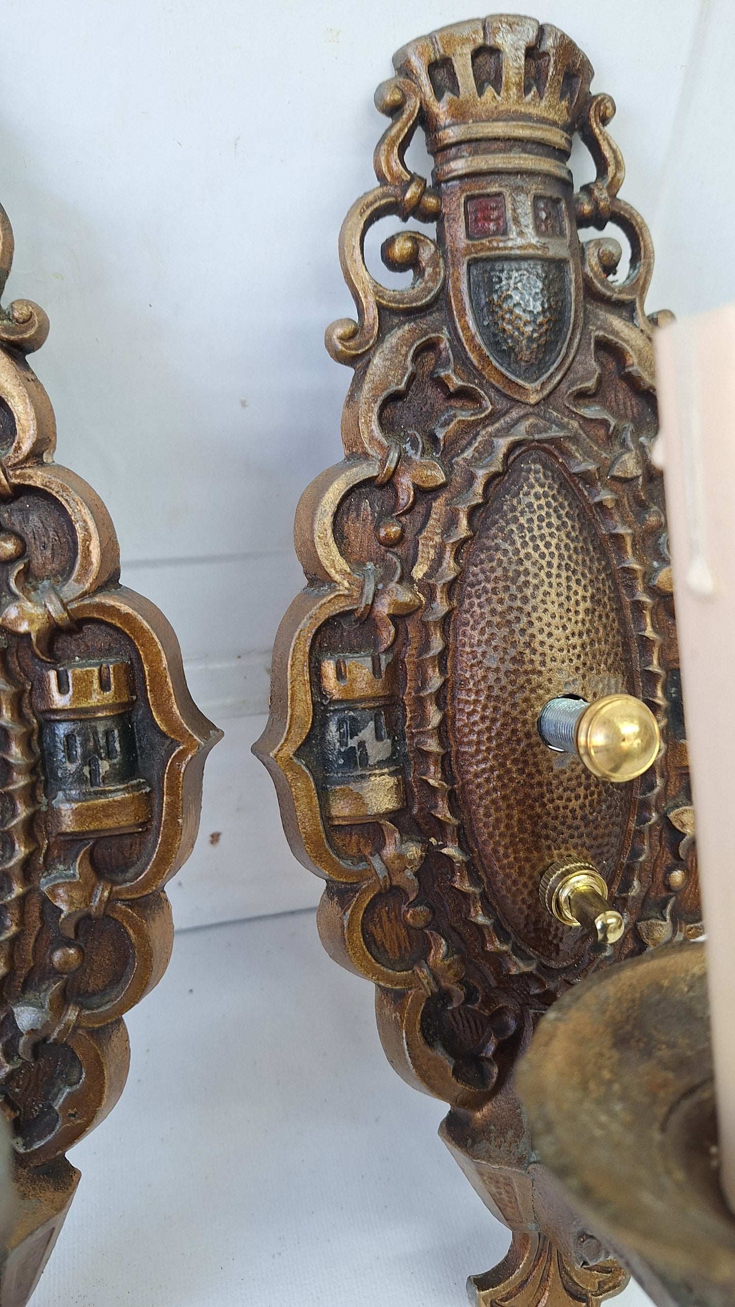 Four Vintage Polychrome Sconces, Art Deco Painted Wall Lights