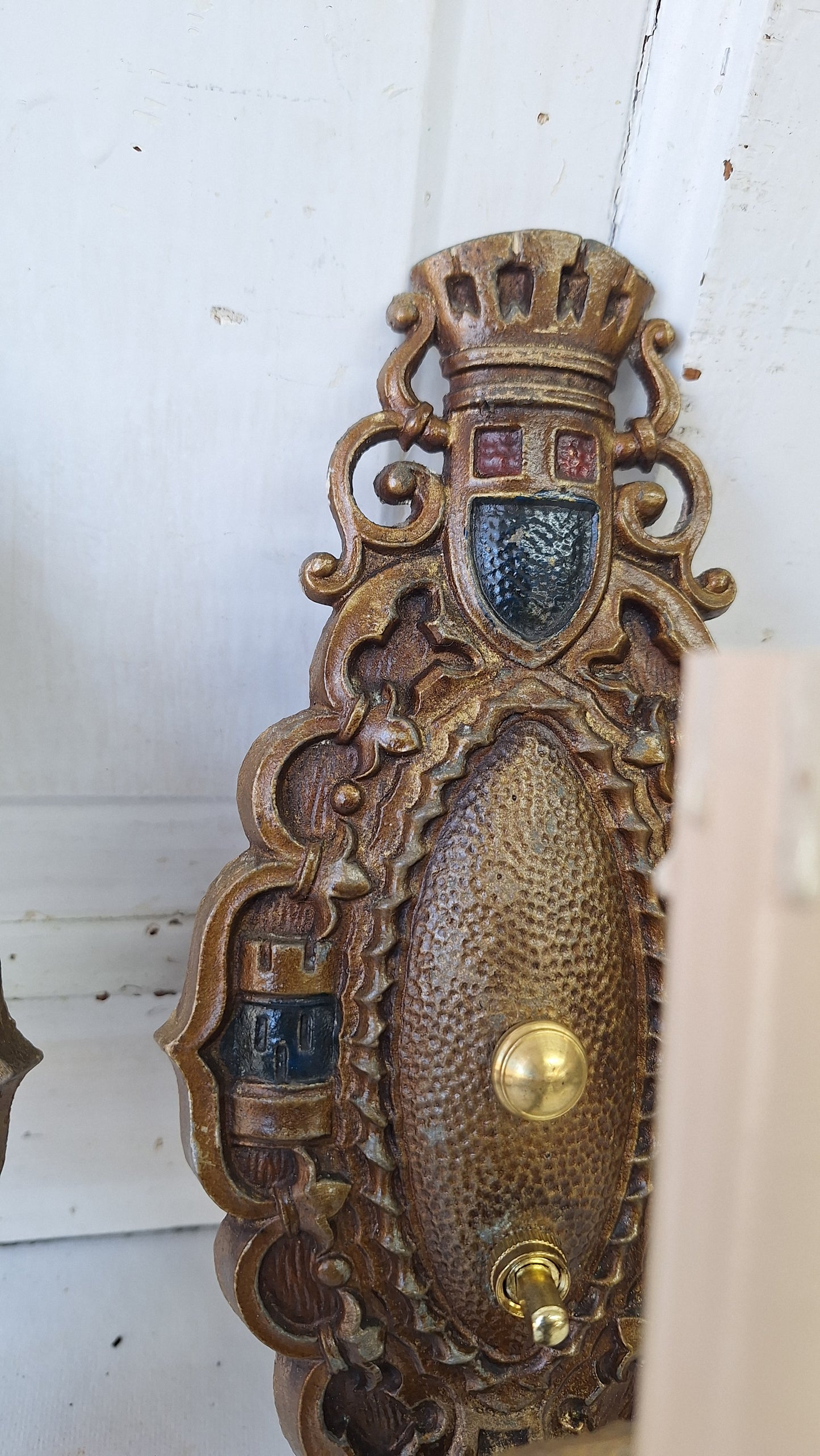 Four Vintage Polychrome Sconces, Art Deco Painted Wall Lights