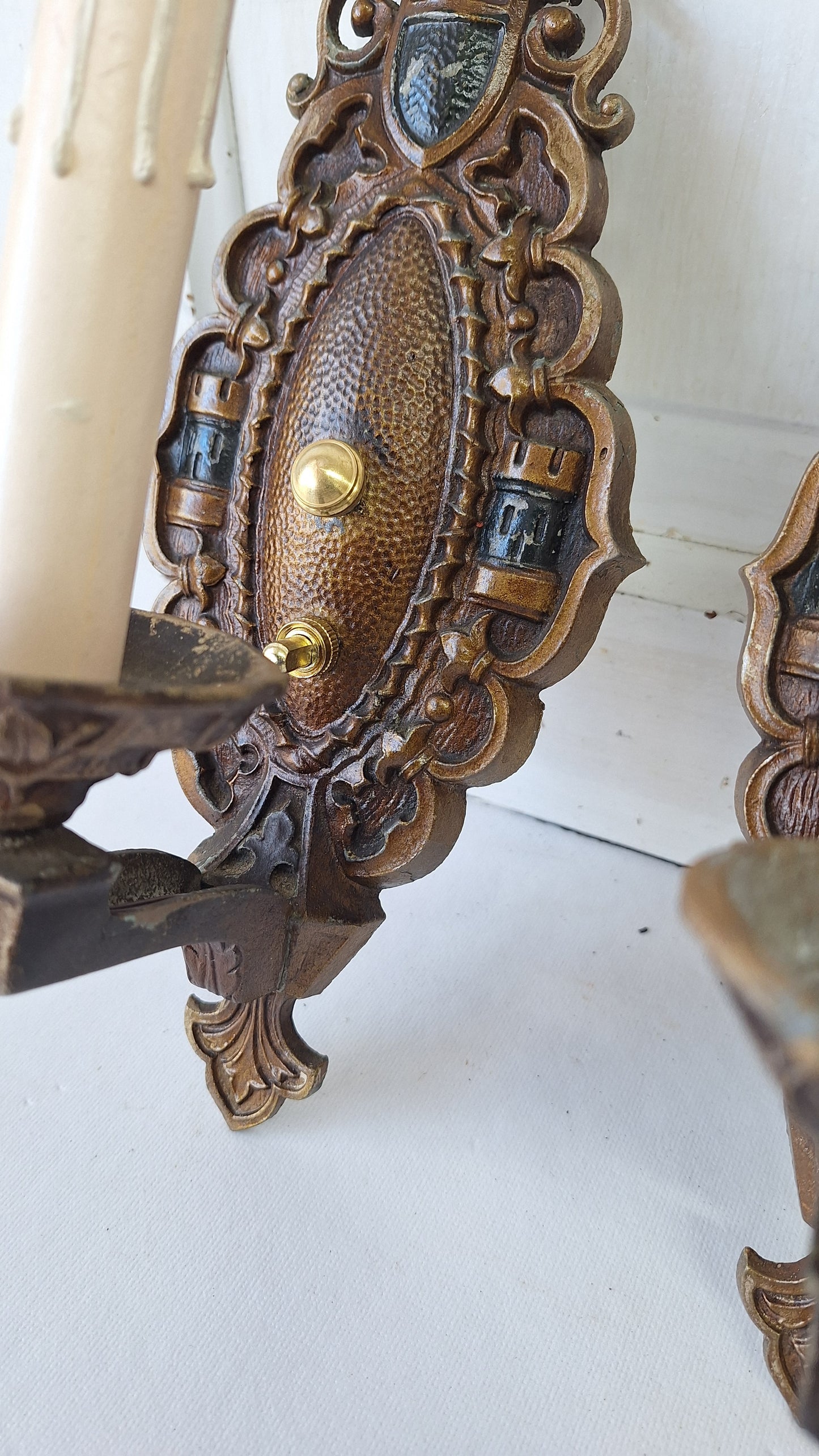 Four Vintage Polychrome Sconces, Art Deco Painted Wall Lights