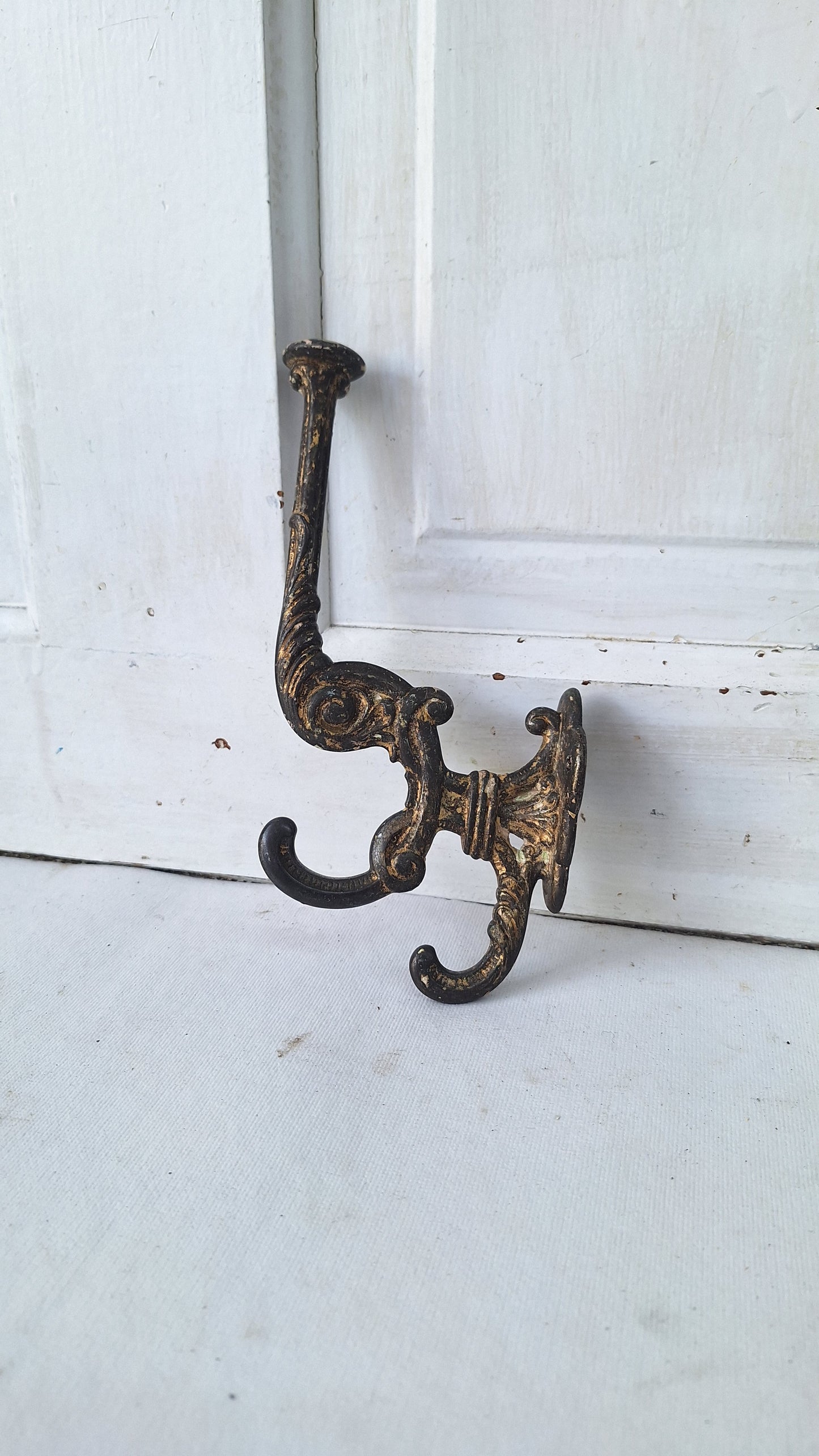 Antique Victorian Cast Iron Hook, Large Fancy Wall Hook