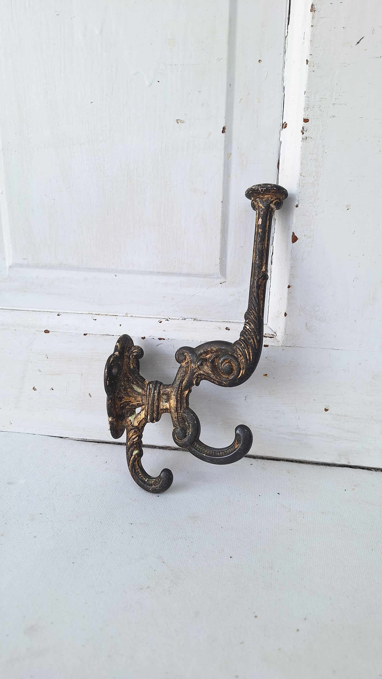 Antique Victorian Cast Iron Hook, Large Fancy Wall Hook