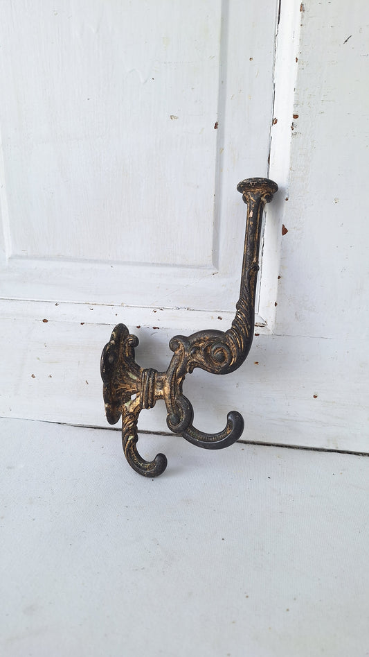 Antique Victorian Cast Iron Hook, Large Fancy Wall Hook