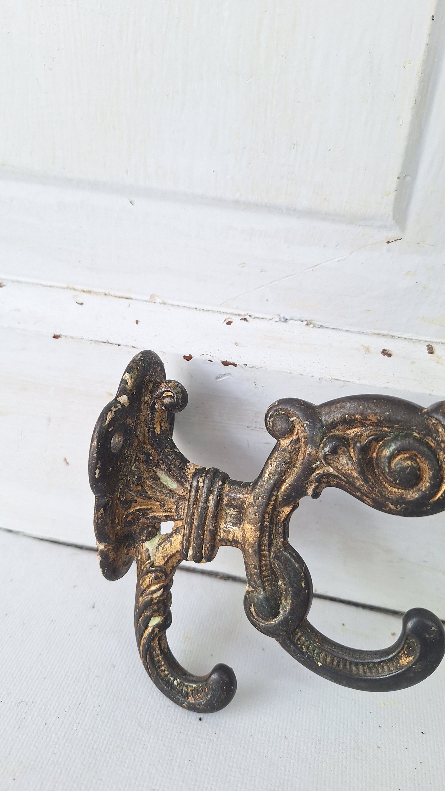 Antique Victorian Cast Iron Hook, Large Fancy Wall Hook