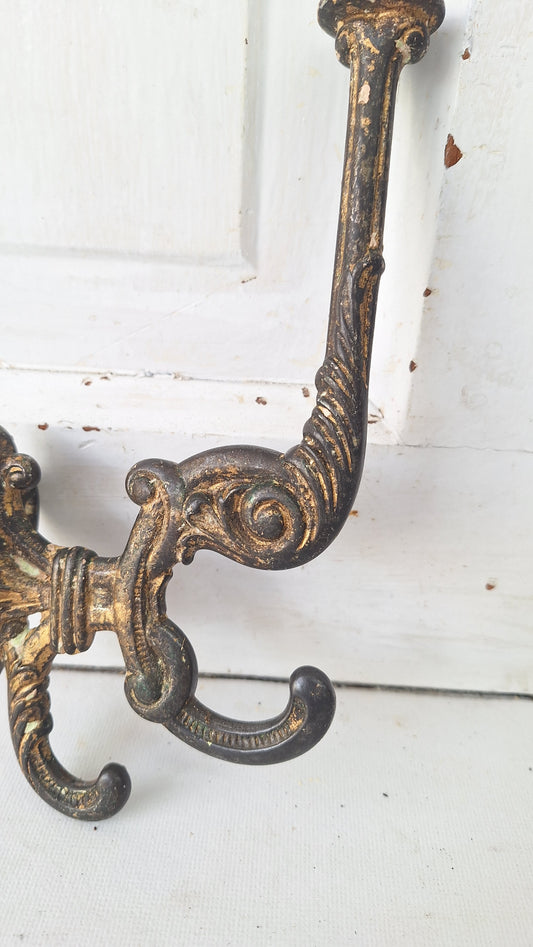 Antique Victorian Cast Iron Hook, Large Fancy Wall Hook