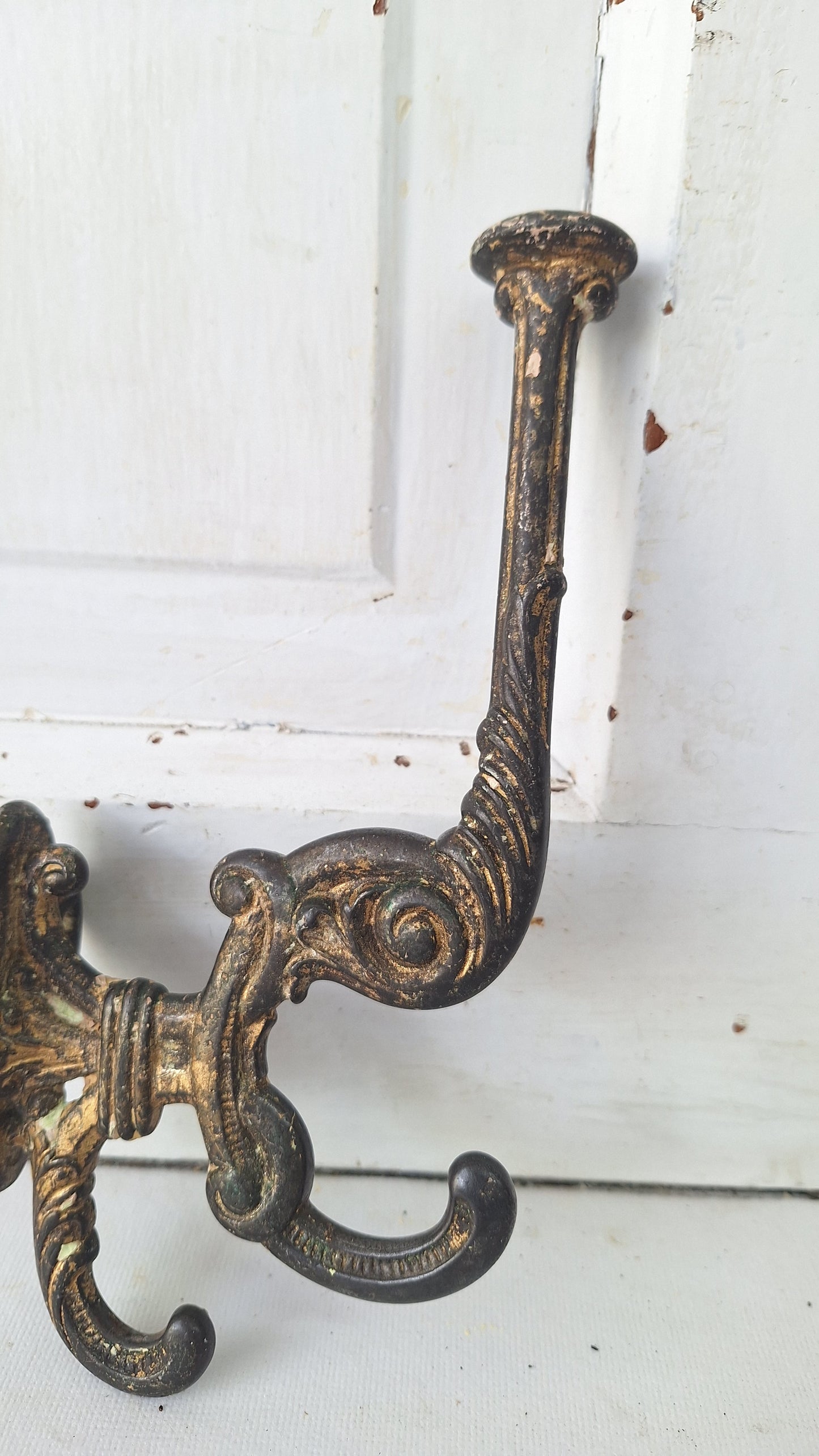 Antique Victorian Cast Iron Hook, Large Fancy Wall Hook