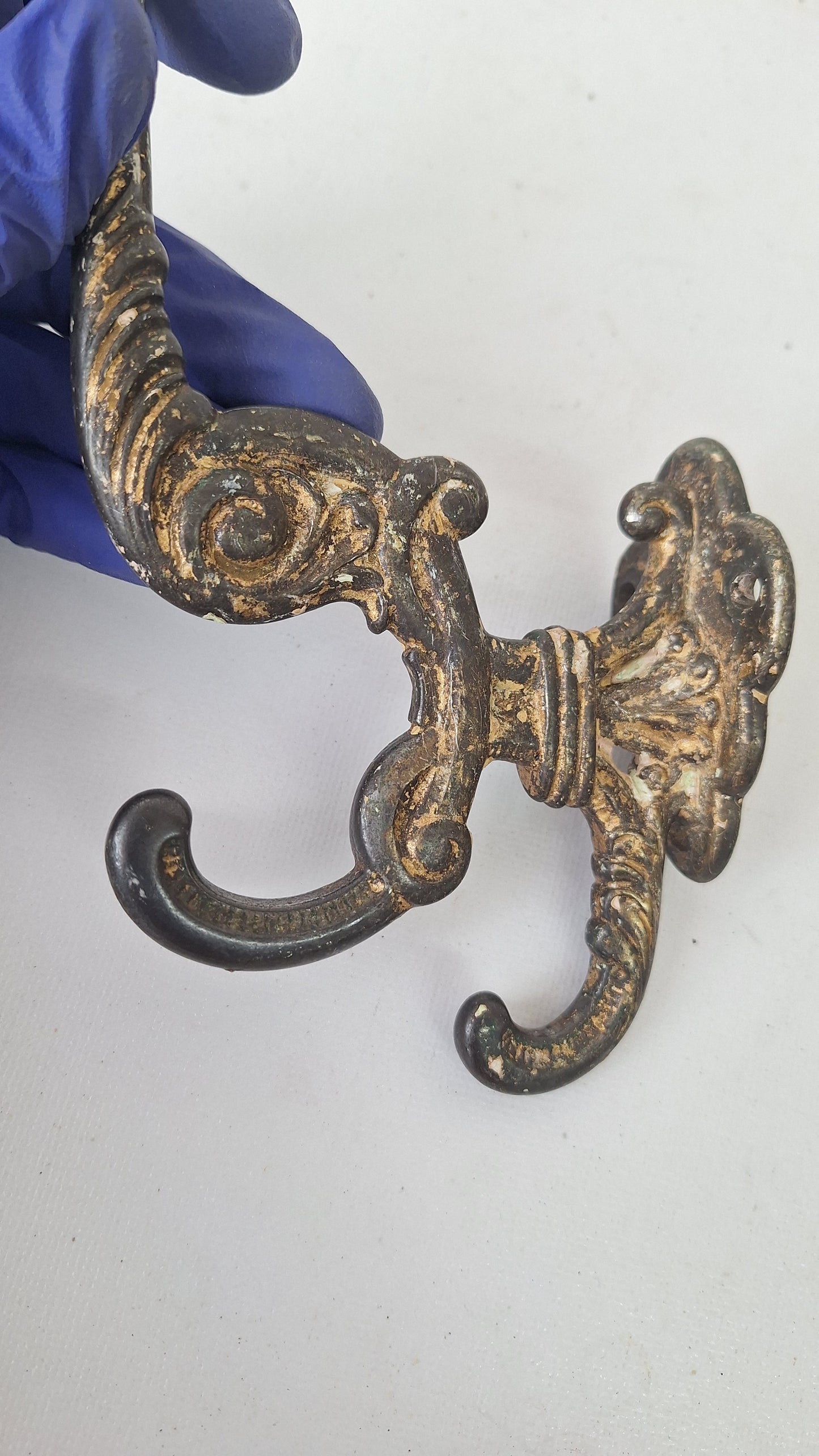 Antique Victorian Cast Iron Hook, Large Fancy Wall Hook