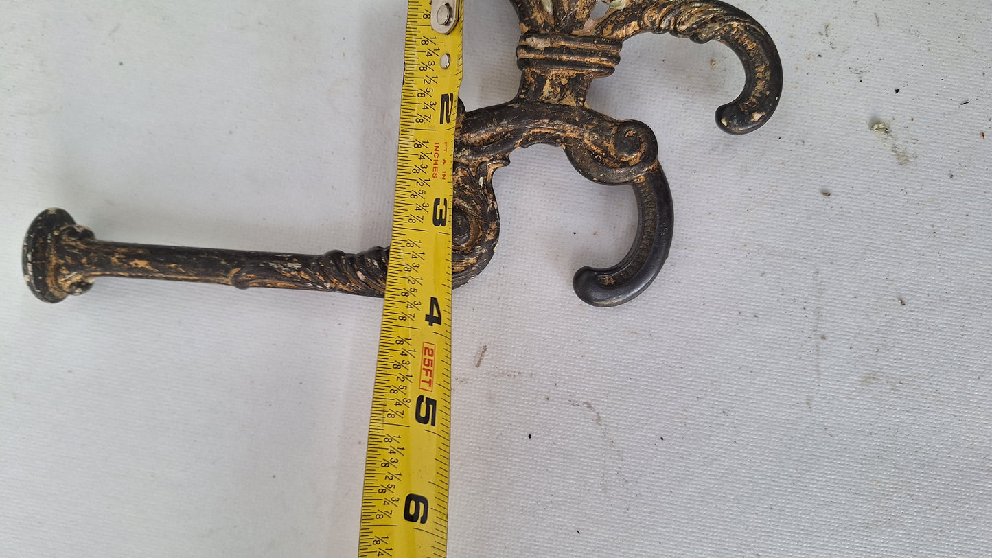 Antique Victorian Cast Iron Hook, Large Fancy Wall Hook