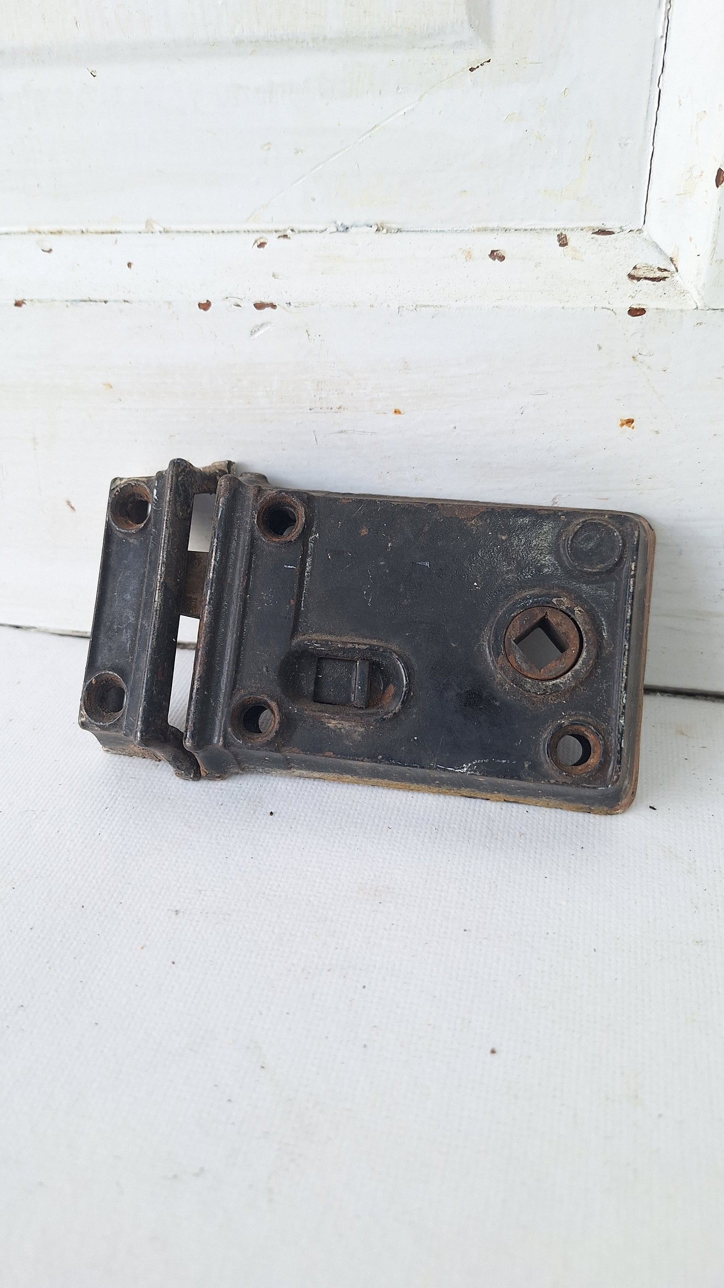 Antique Cast Iron Rim Lock with Keeper,  Door Privacy Latch