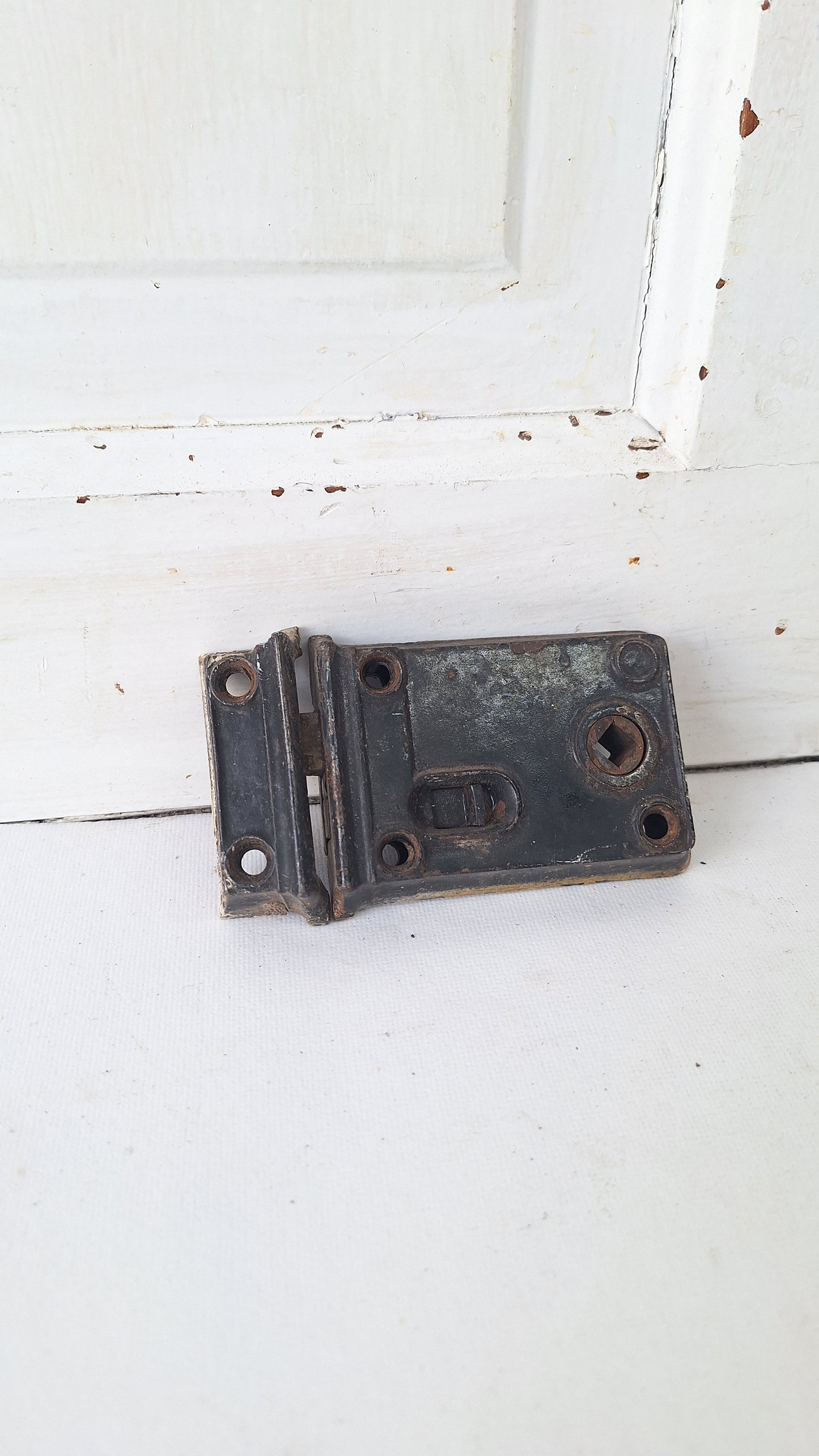 Antique Cast Iron Rim Lock with Keeper,  Door Privacy Latch