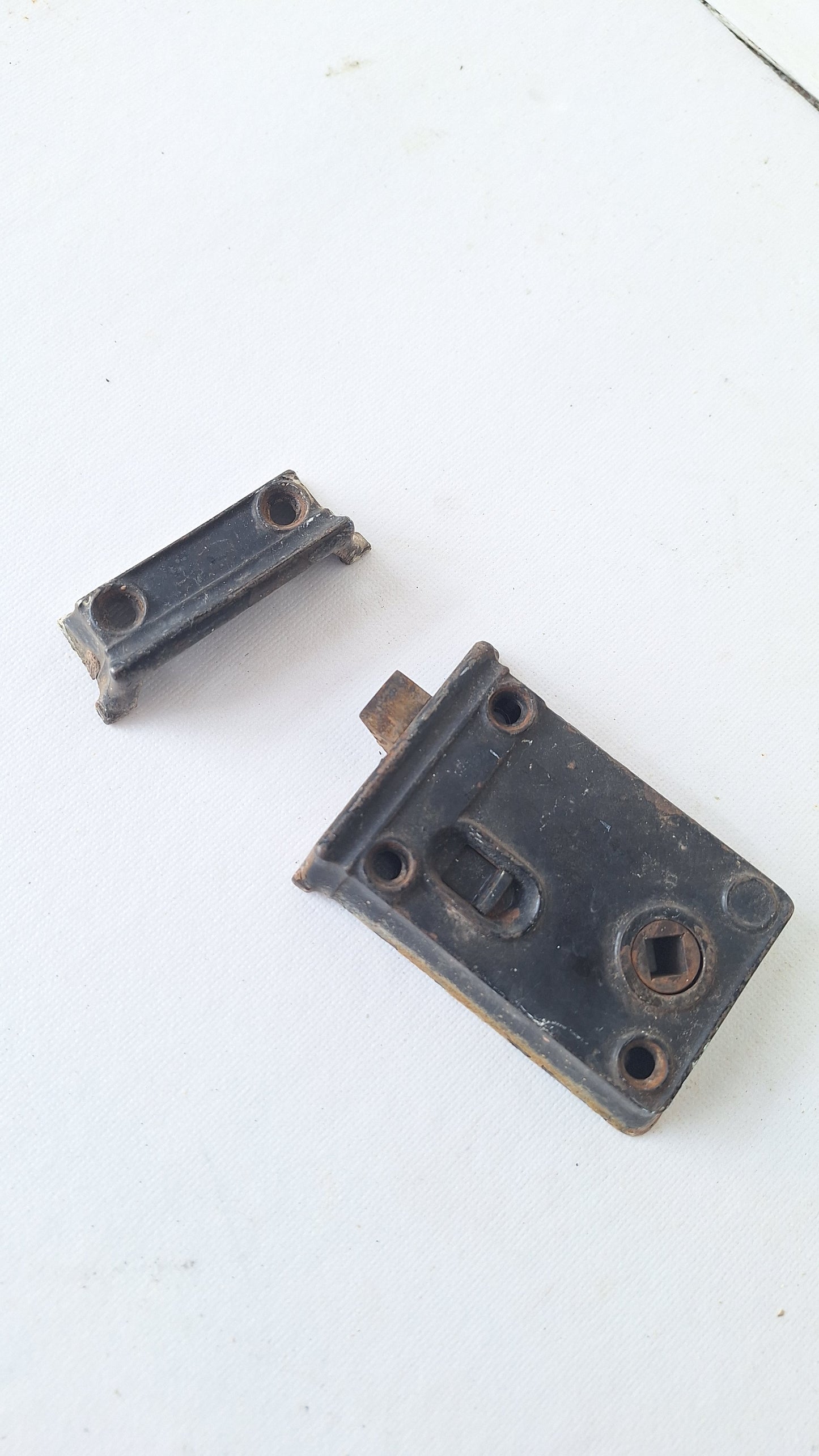 Antique Cast Iron Rim Lock with Keeper,  Door Privacy Latch