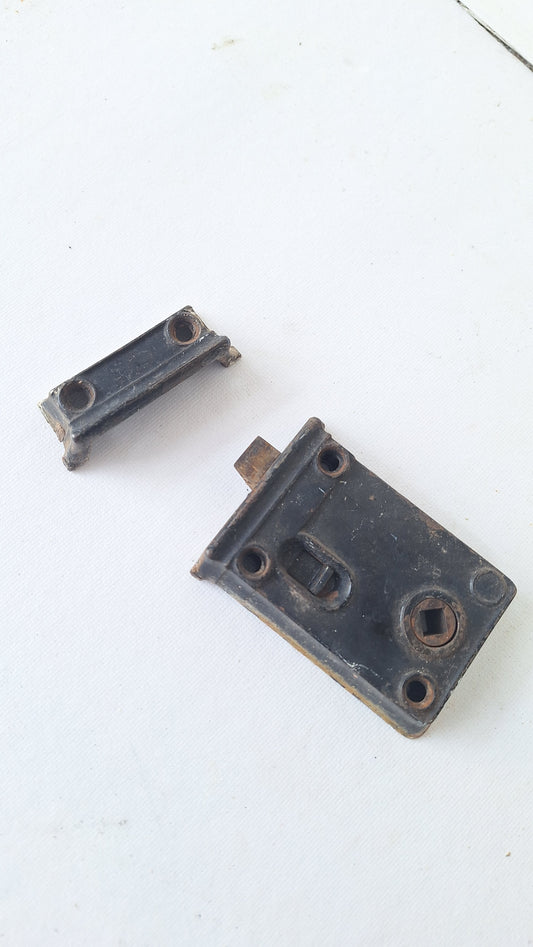 Antique Cast Iron Rim Lock with Keeper, Door Privacy Latch