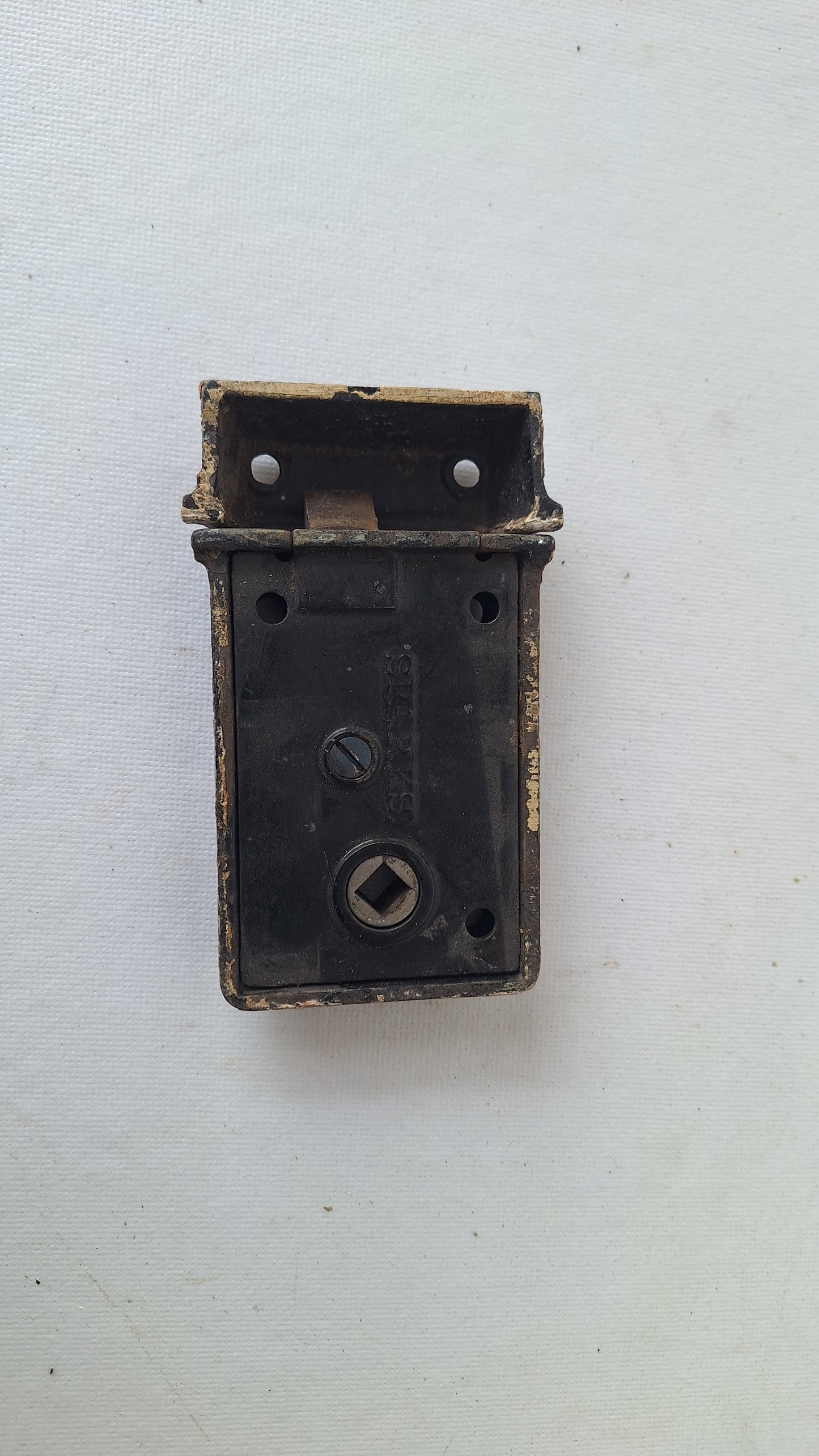 Antique Cast Iron Rim Lock with Keeper,  Door Privacy Latch