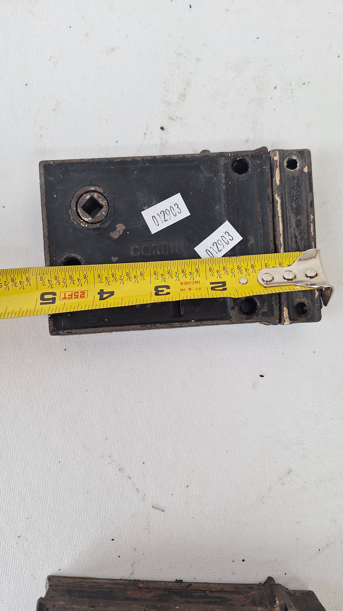 Antique Cast Iron Rim Lock with Keeper,  Door Surface Mount Latch