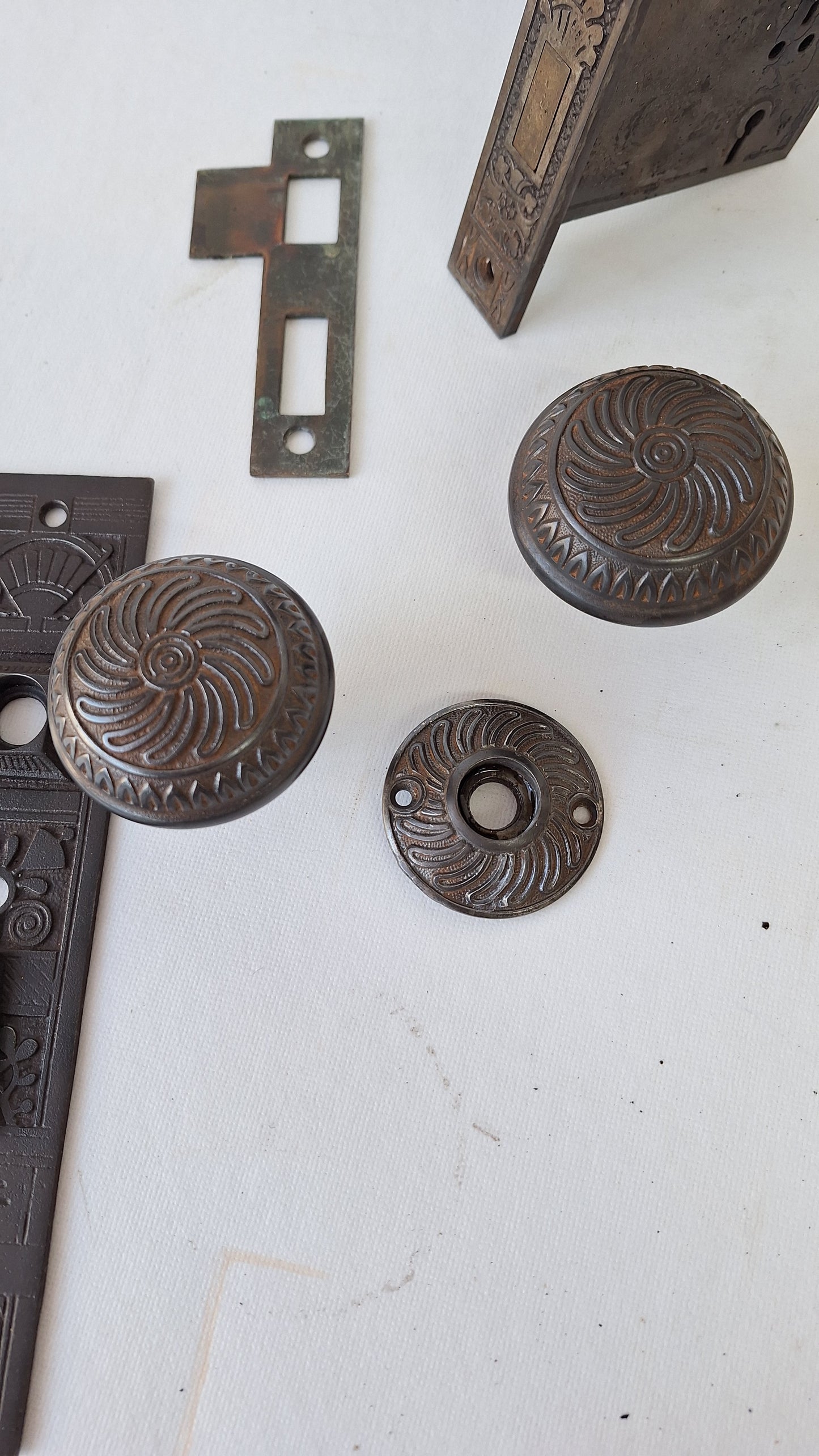 Ornate Iron Doorknob Set: Antique Door Mortise Lock Knobs and Plates