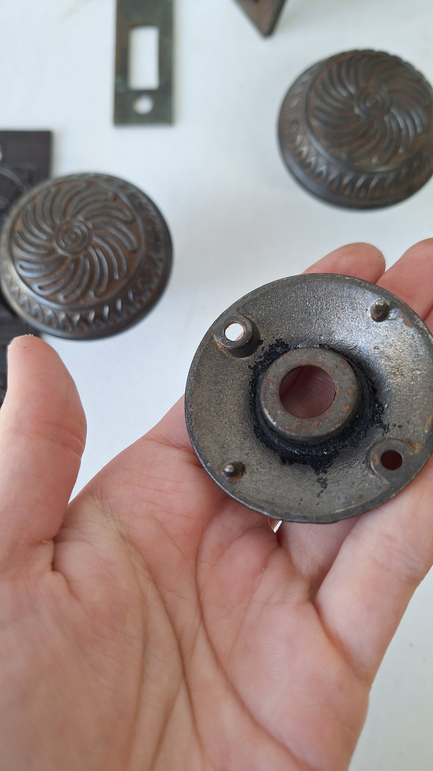 Ornate Iron Doorknob Set: Antique Door Mortise Lock Knobs and Plates