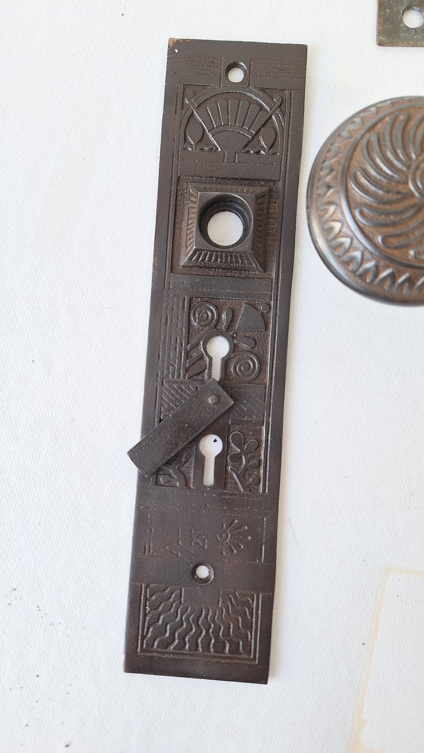 Ornate Iron Doorknob Set: Antique Door Mortise Lock Knobs and Plates