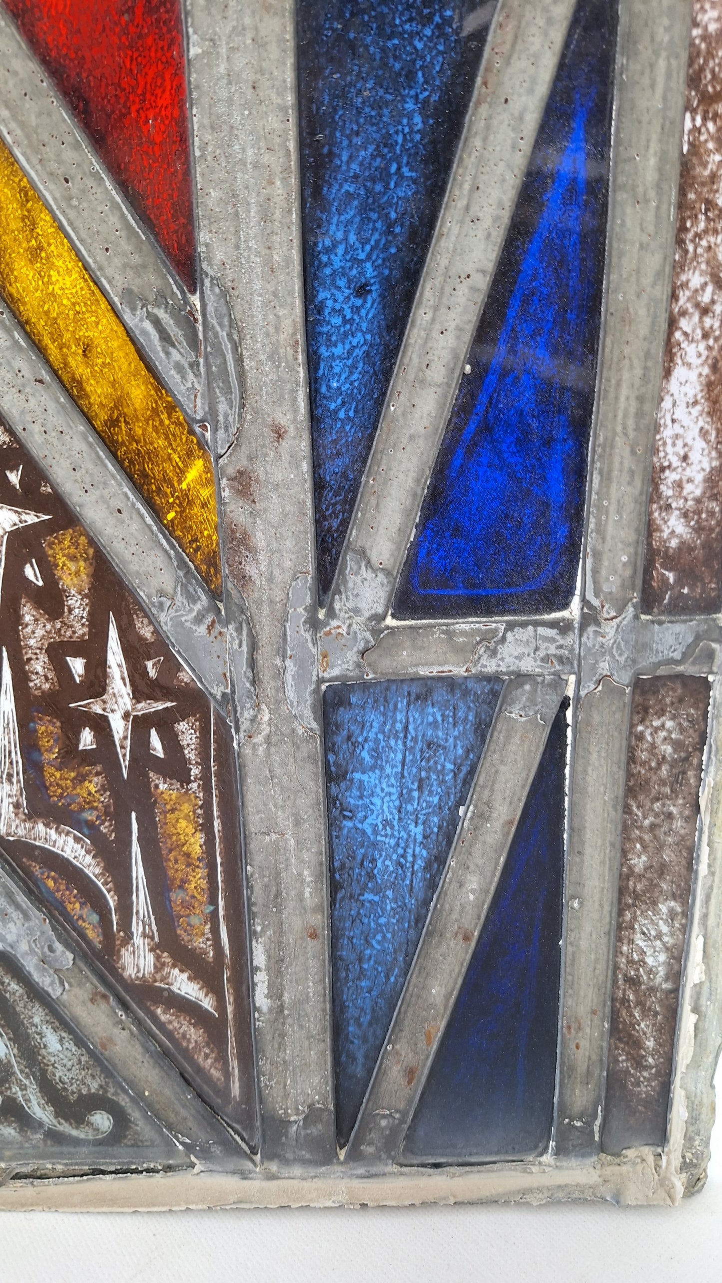 Painted Angel and Star Design Antique Stained Glass, Vintage Church Window