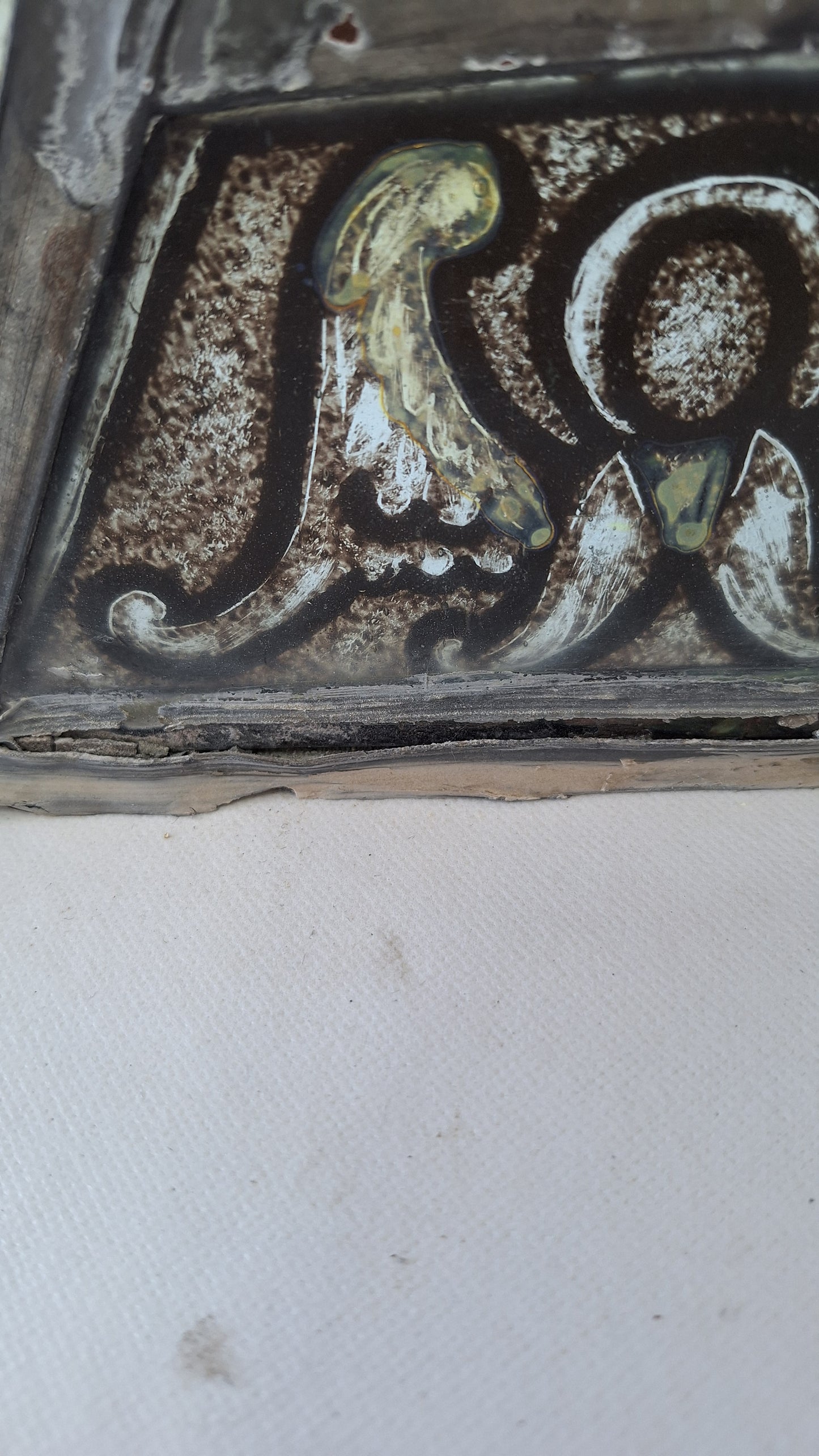 Painted Angel and Star Design Antique Stained Glass, Vintage Church Window