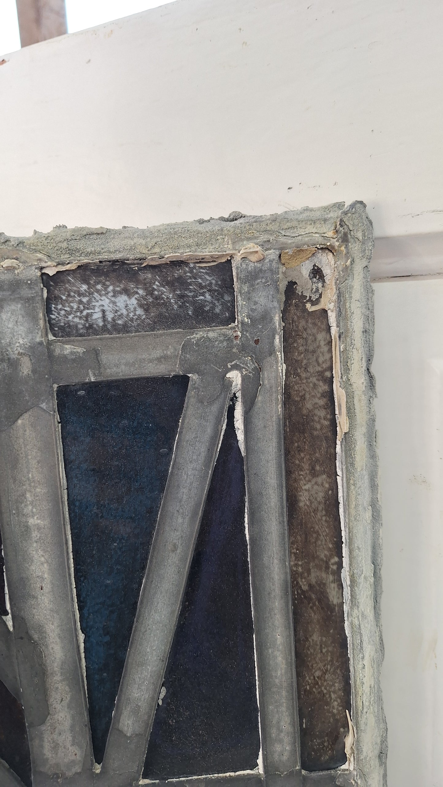 Painted Angel and Star Design Antique Stained Glass, Vintage Church Window