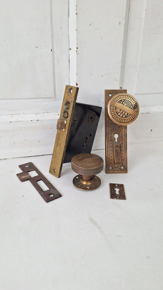 Ornate Brass Doorknob Set: Antique Door Mortise Lock and Knobs