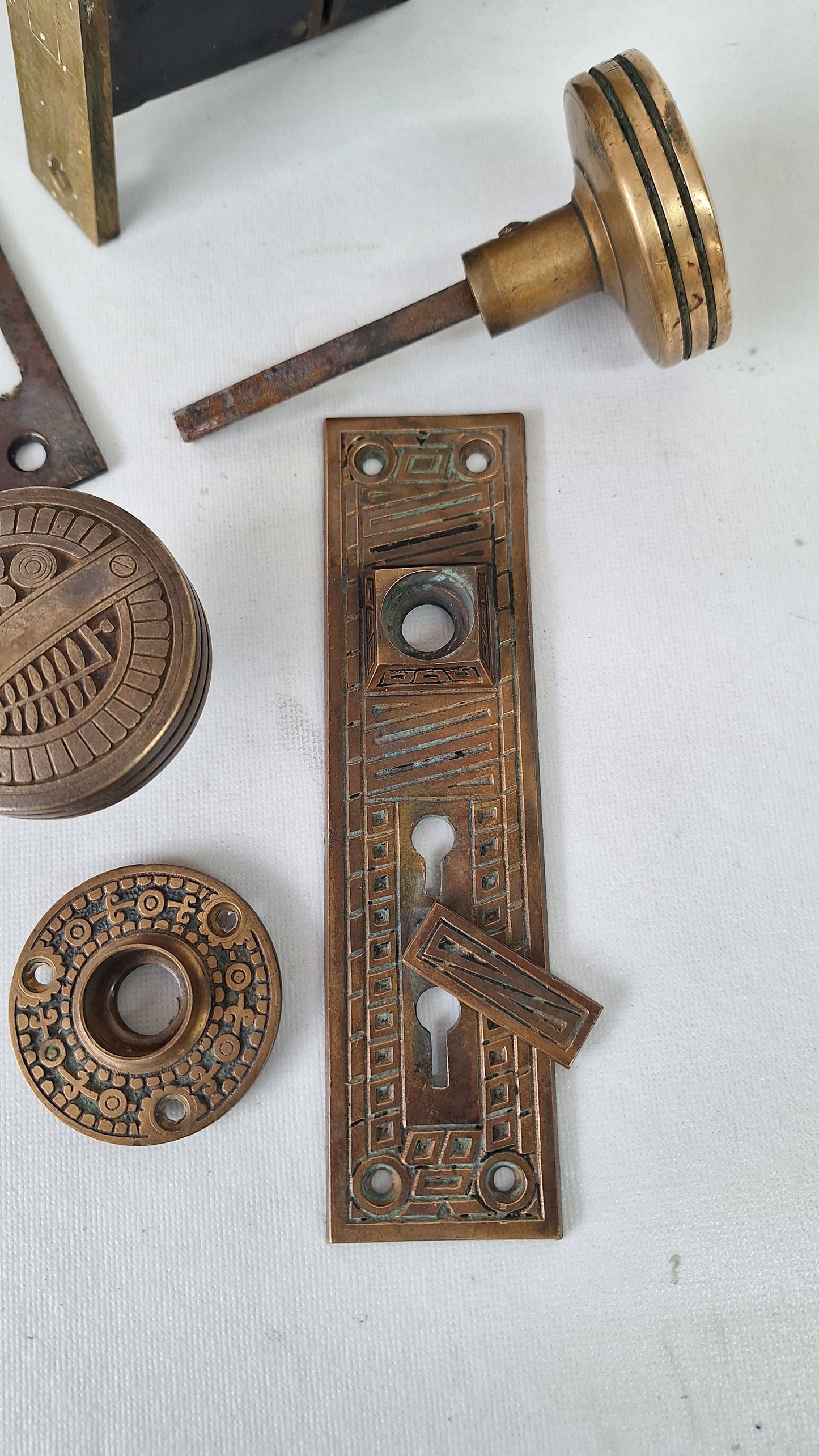 Ornate Brass Doorknob Set: Antique Door Mortise Lock and Knobs