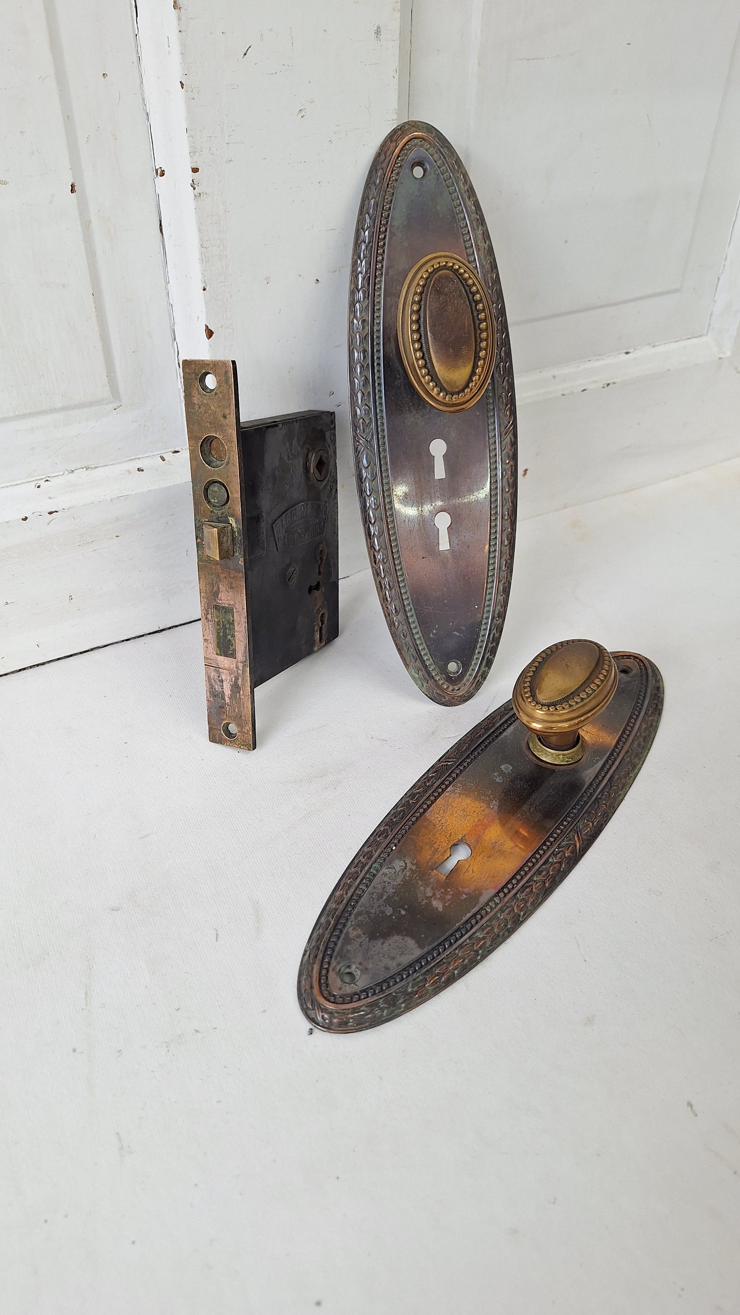 Brass Knob & Plate Set, Front Door Knobs and Backplates with Mortise Lock