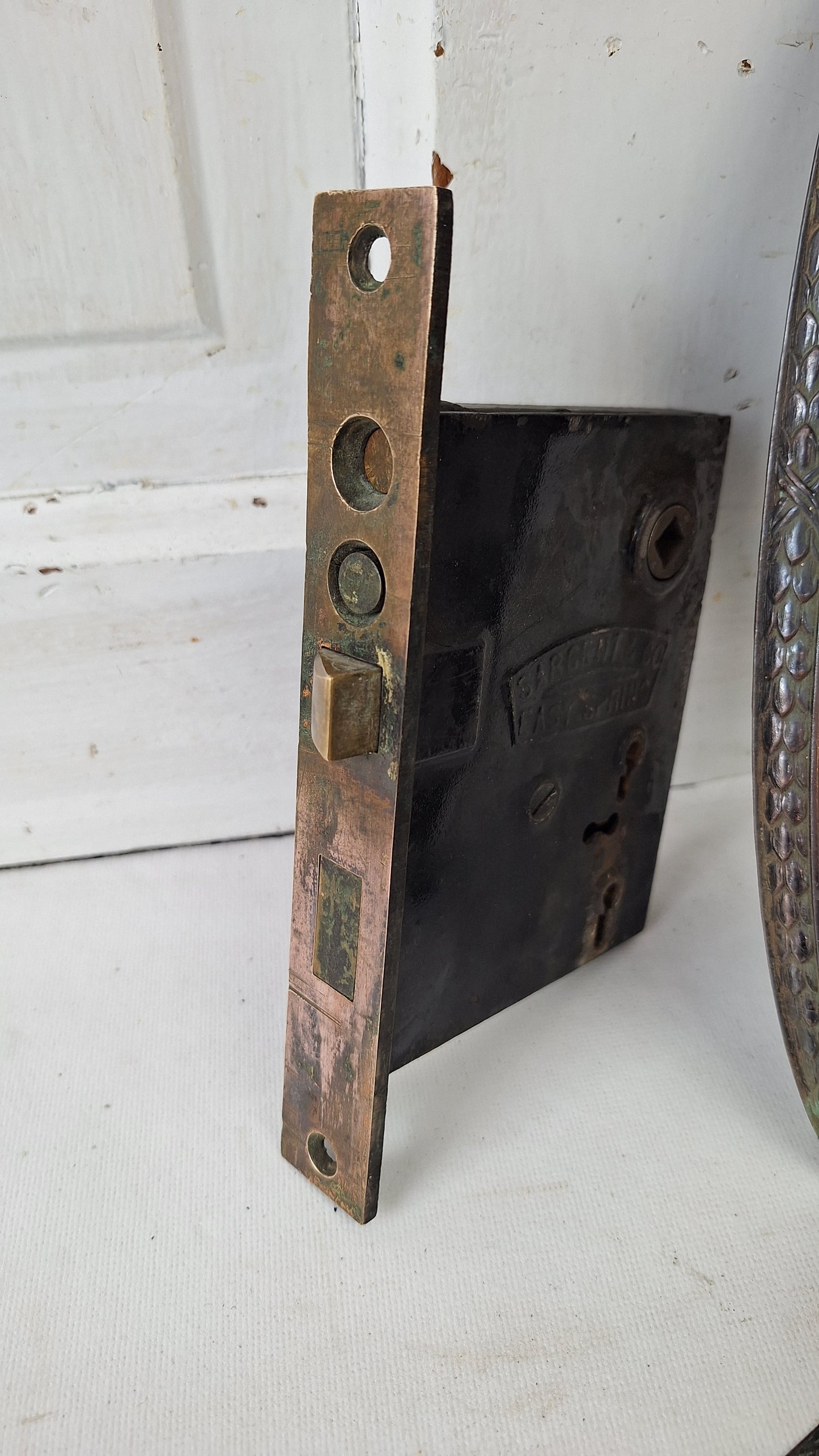 Brass Knob & Plate Set, Front Door Knobs and Backplates with Mortise Lock