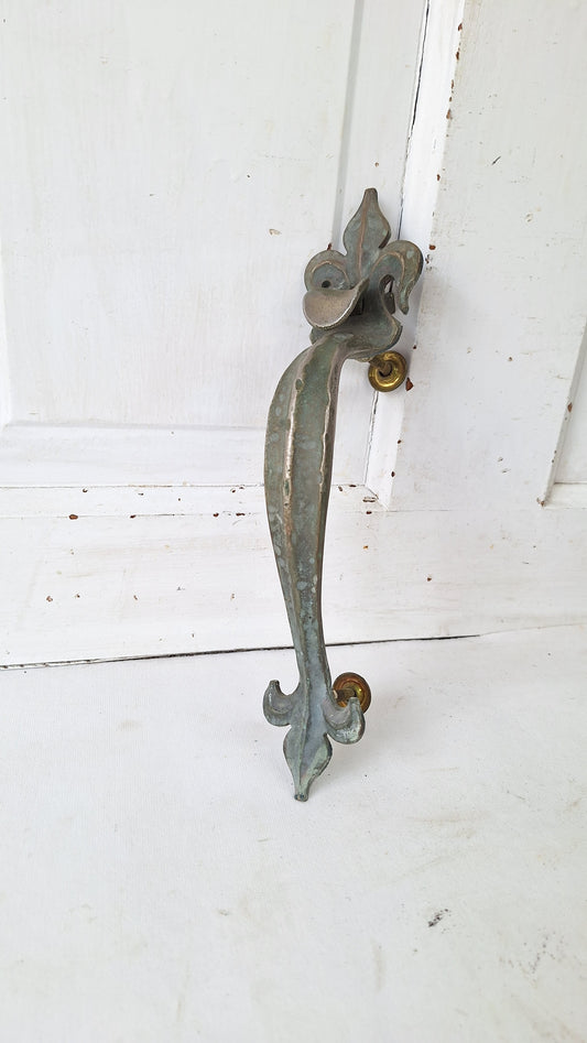 Large Antique Fleur de Lis Door Pull, Silver Finish