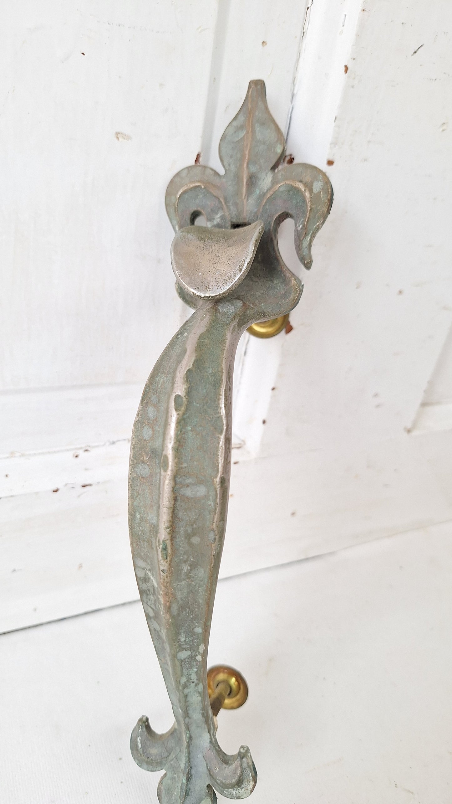 Large Antique Fleur de Lis Door Pull, Silver Finish