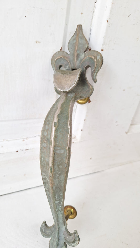 Large Antique Fleur de Lis Door Pull, Silver Finish