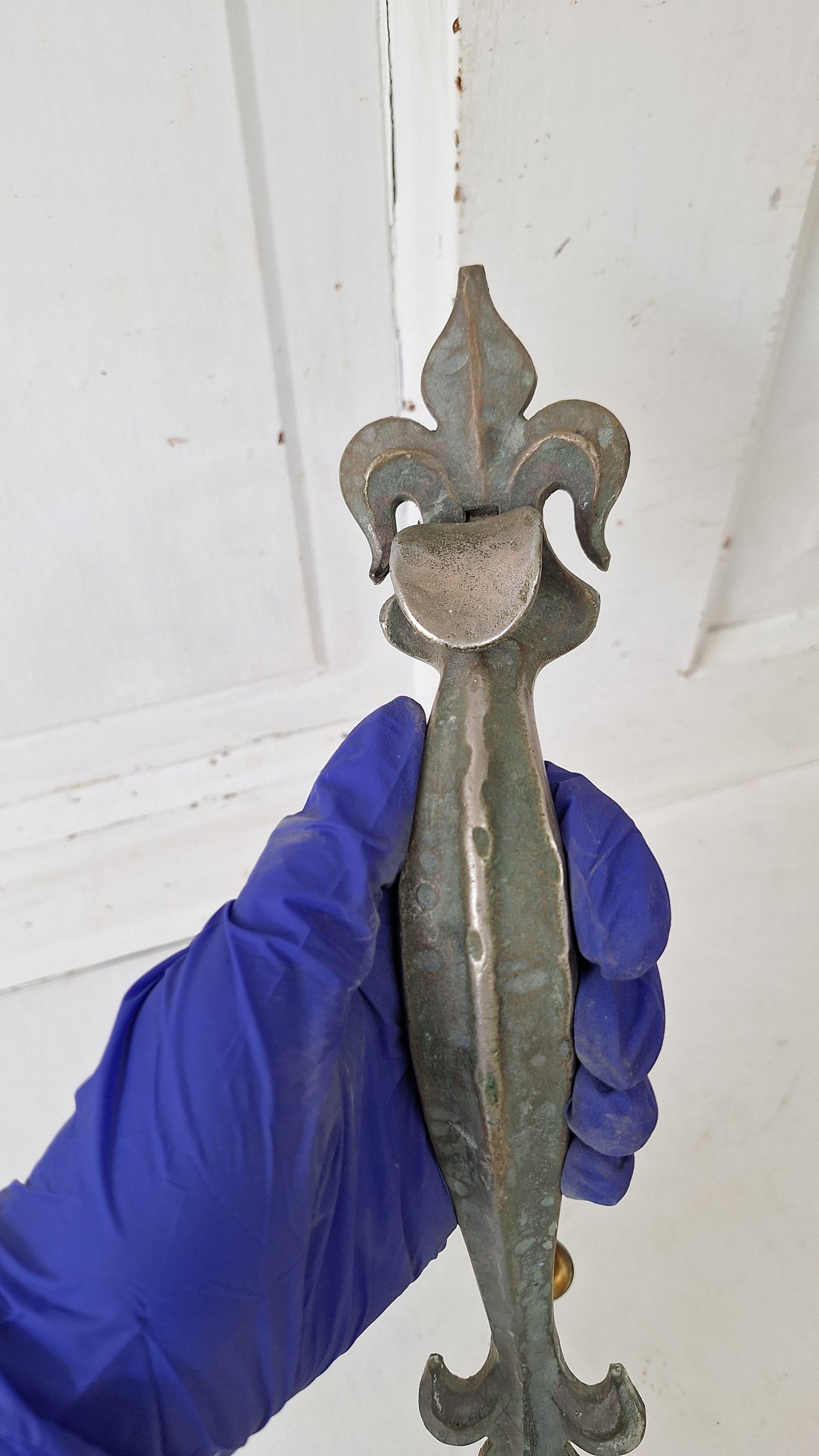 Large Antique Fleur de Lis Door Pull, Silver Finish