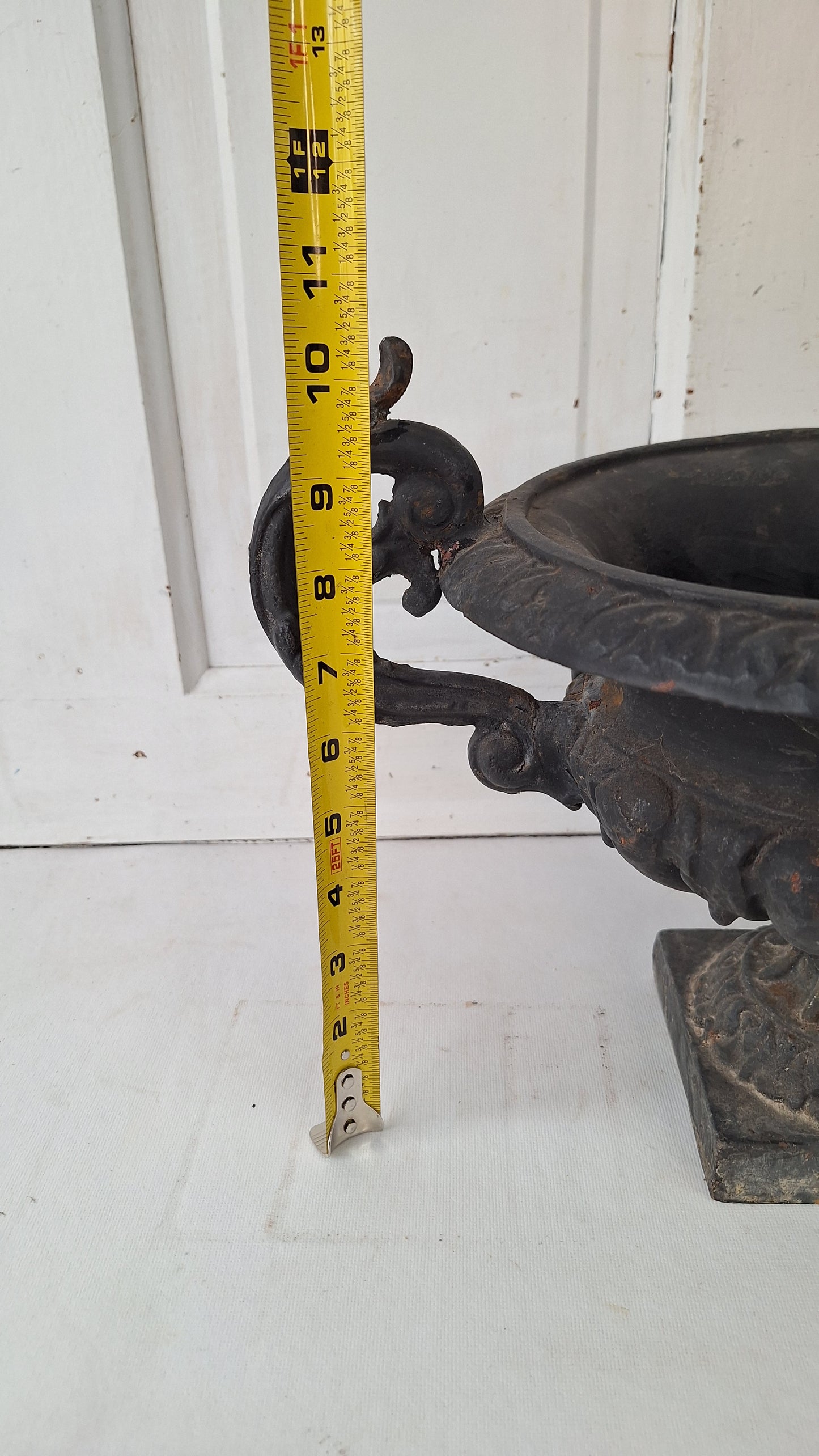 Pair of Antique Iron Garden Urns, Victorian Cast Iron Planters