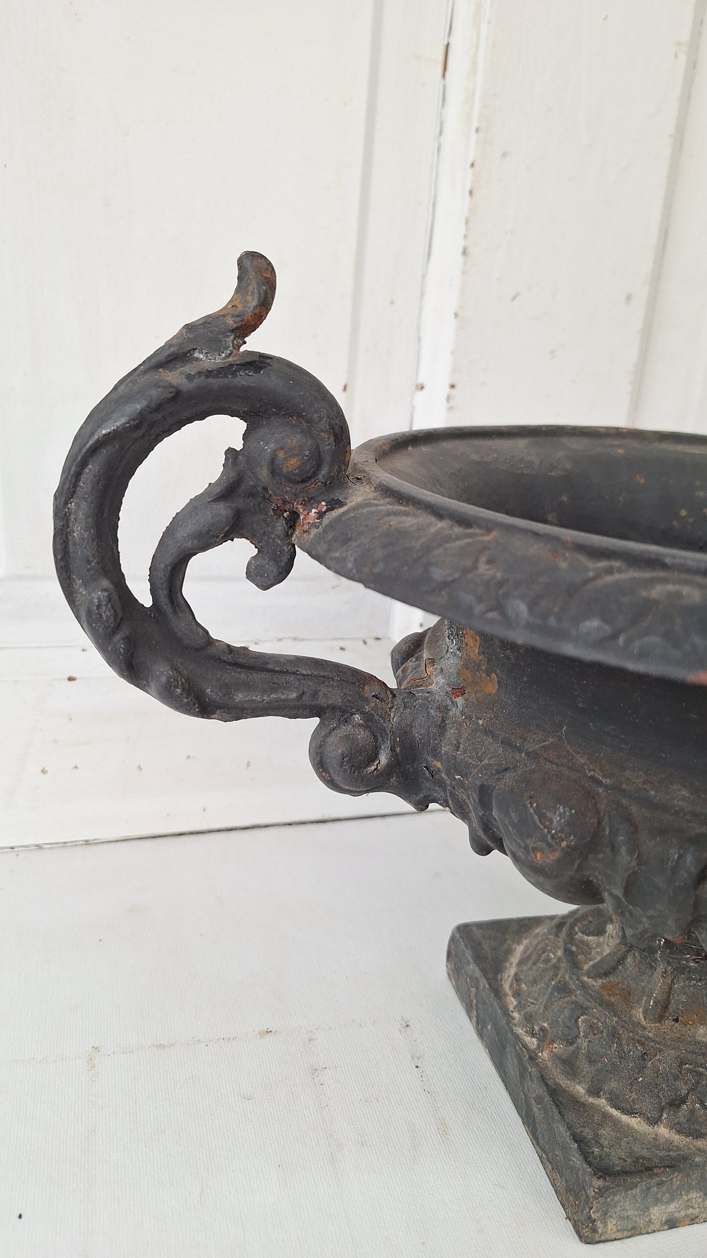 Pair of Antique Iron Garden Urns, Victorian Cast Iron Planters