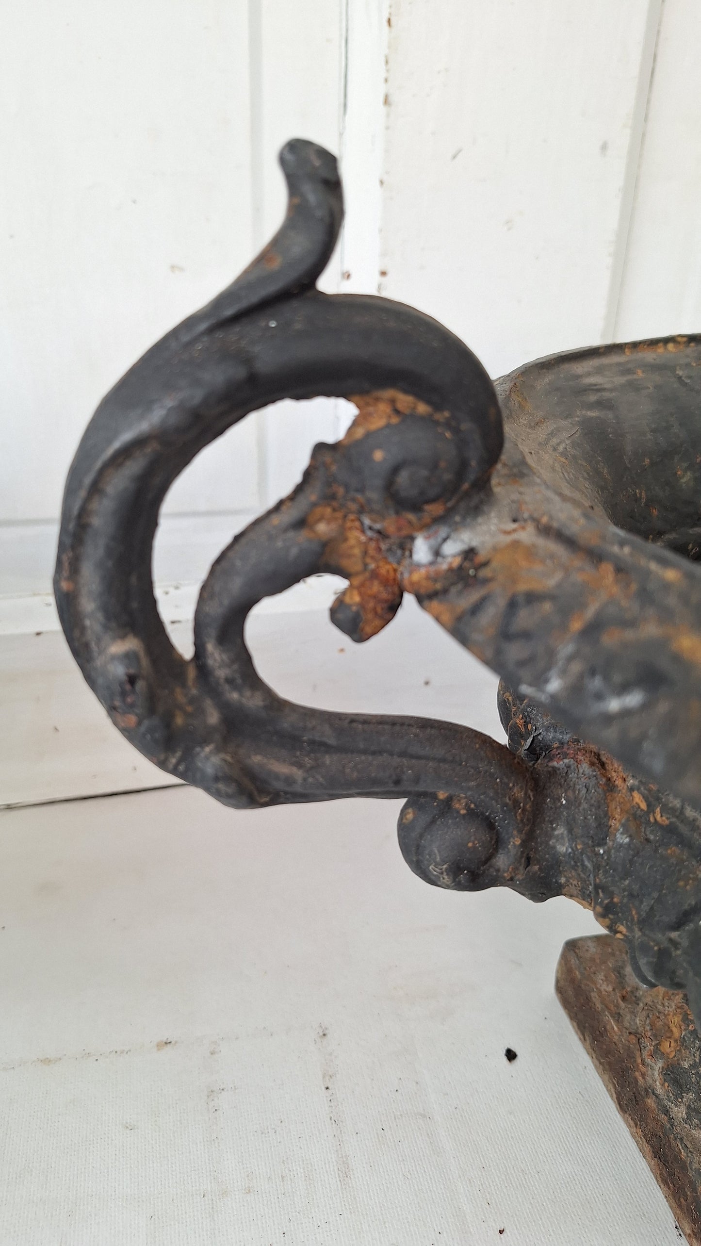 Pair of Antique Iron Garden Urns, Victorian Cast Iron Planters