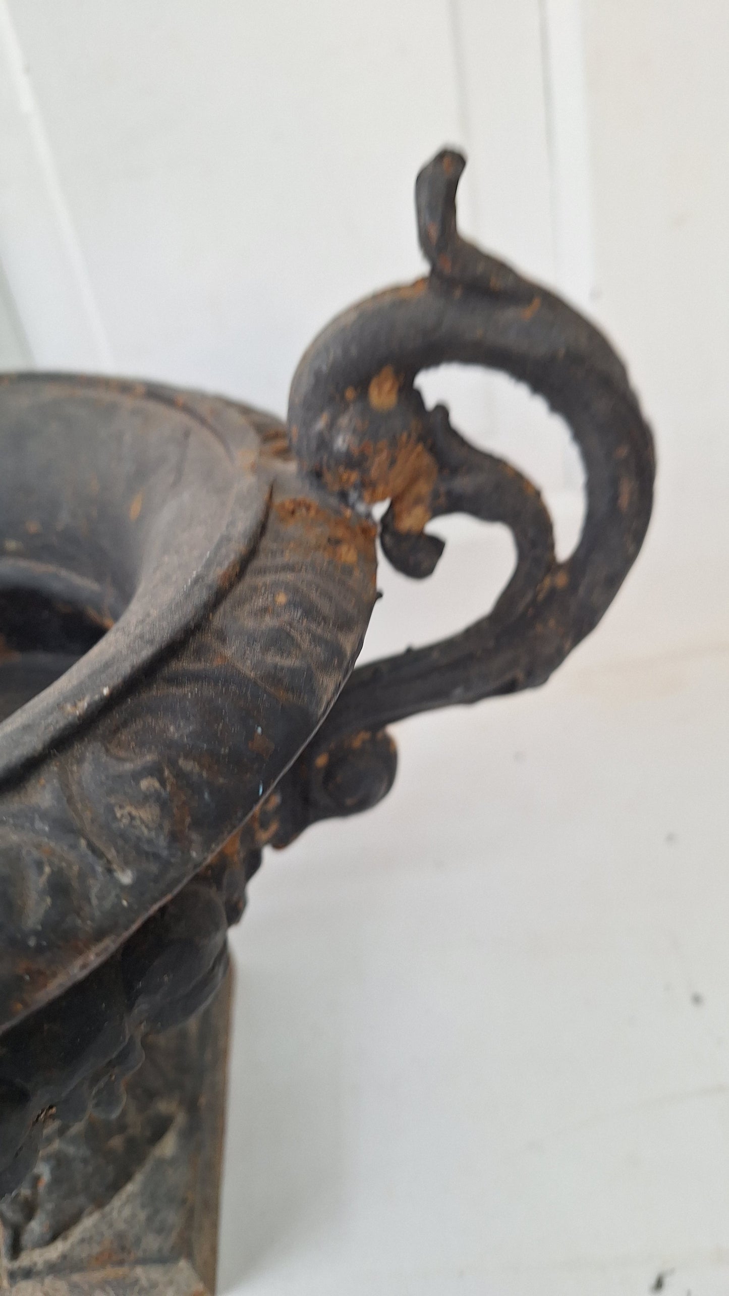 Pair of Antique Iron Garden Urns, Victorian Cast Iron Planters