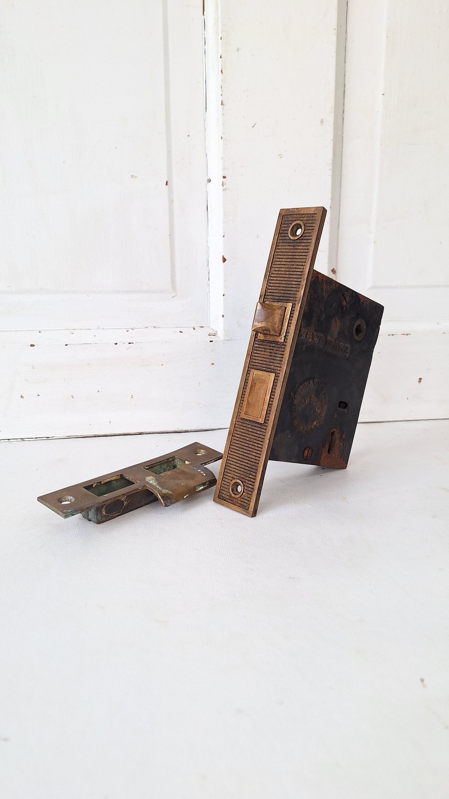 Large Antique Entry Door Mortise Lock with Strike Plate