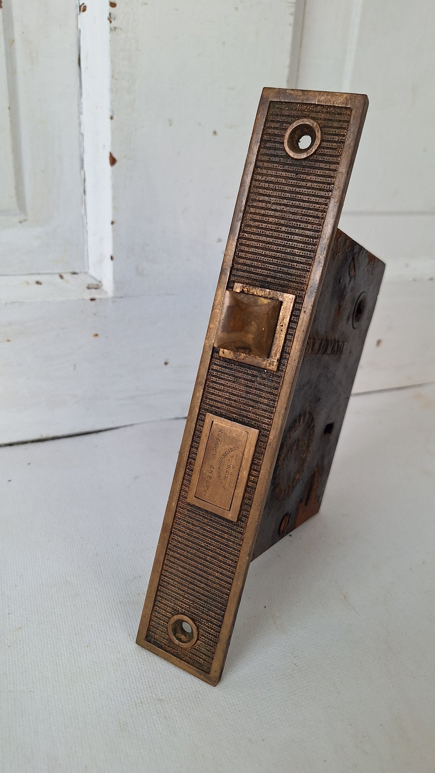 Large Antique Entry Door Mortise Lock with Strike Plate