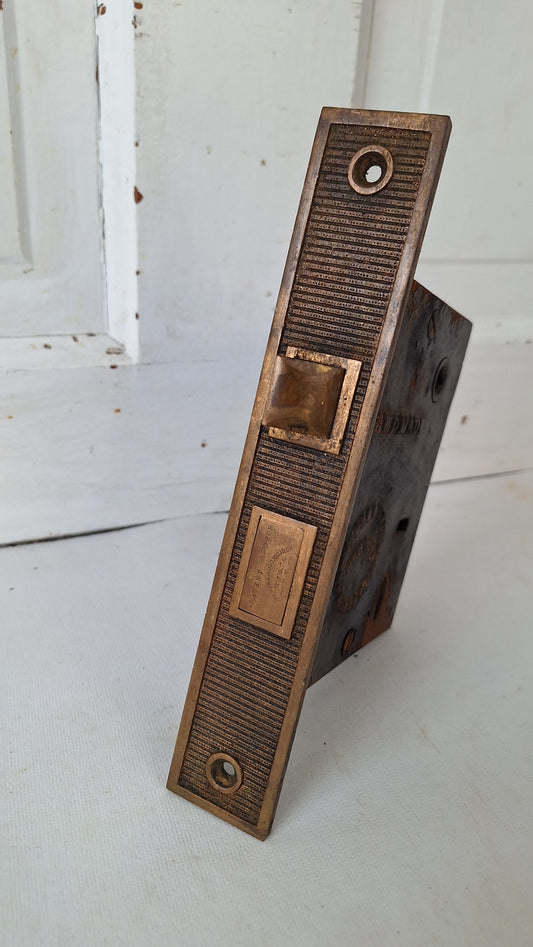 Large Antique Entry Door Mortise Lock with Strike Plate