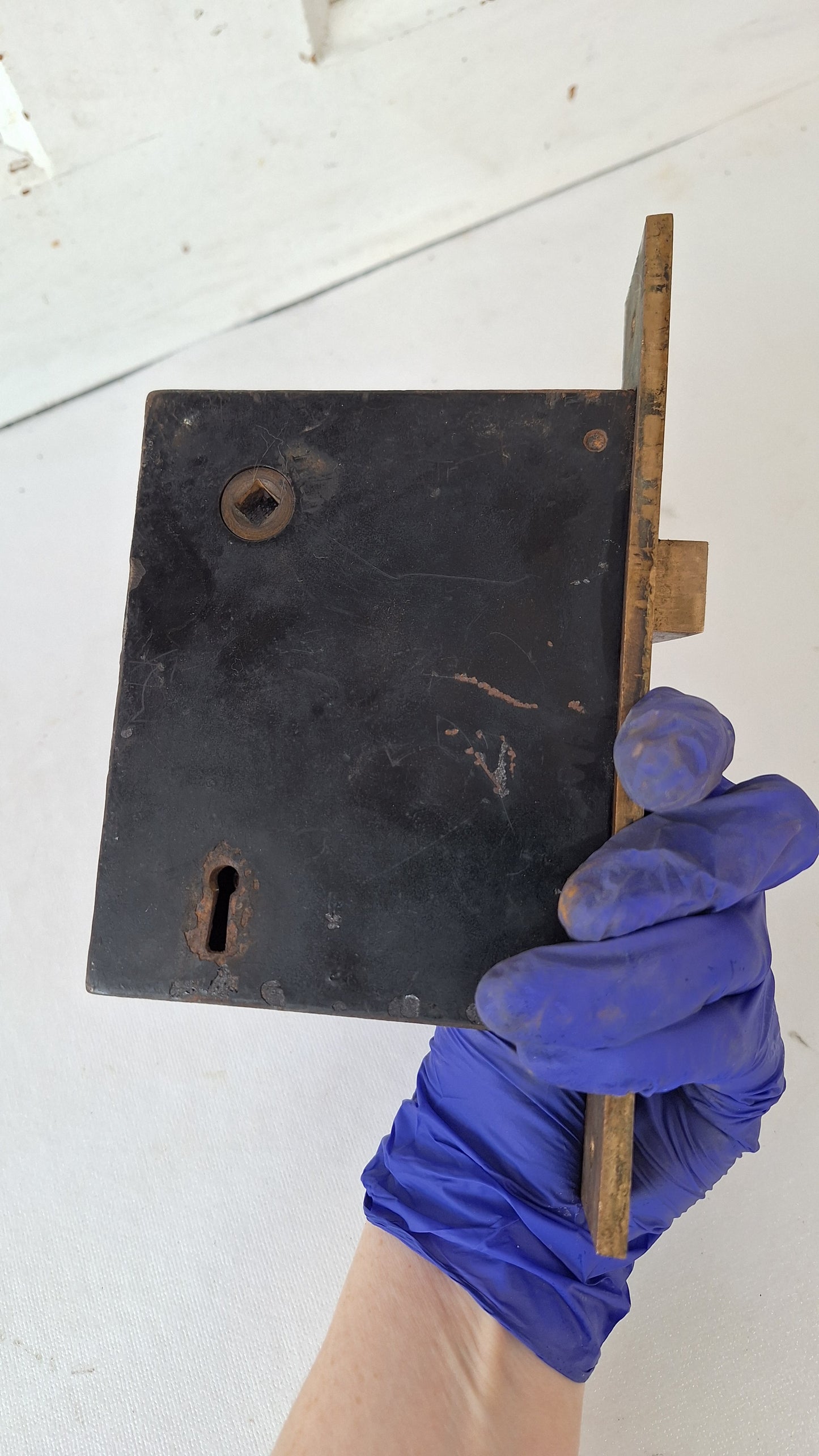 Large Antique Entry Door Mortise Lock with Strike Plate