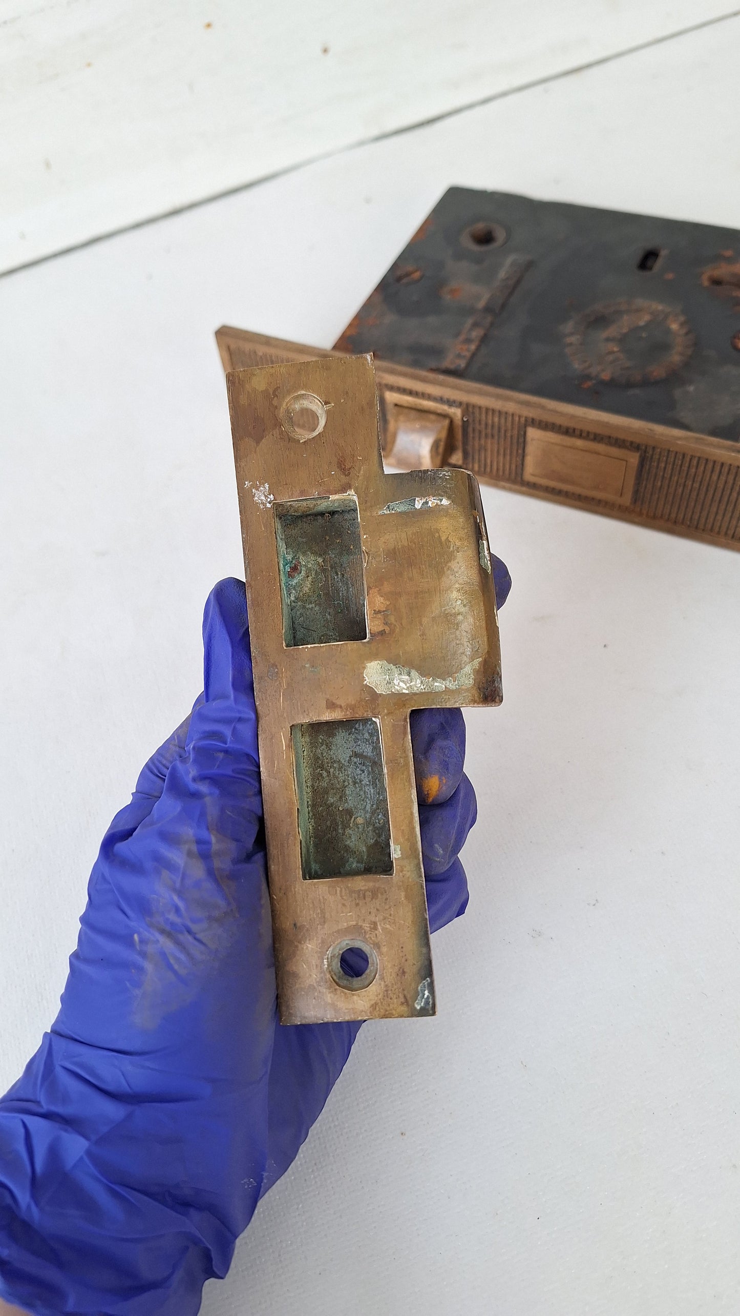 Large Antique Entry Door Mortise Lock with Strike Plate