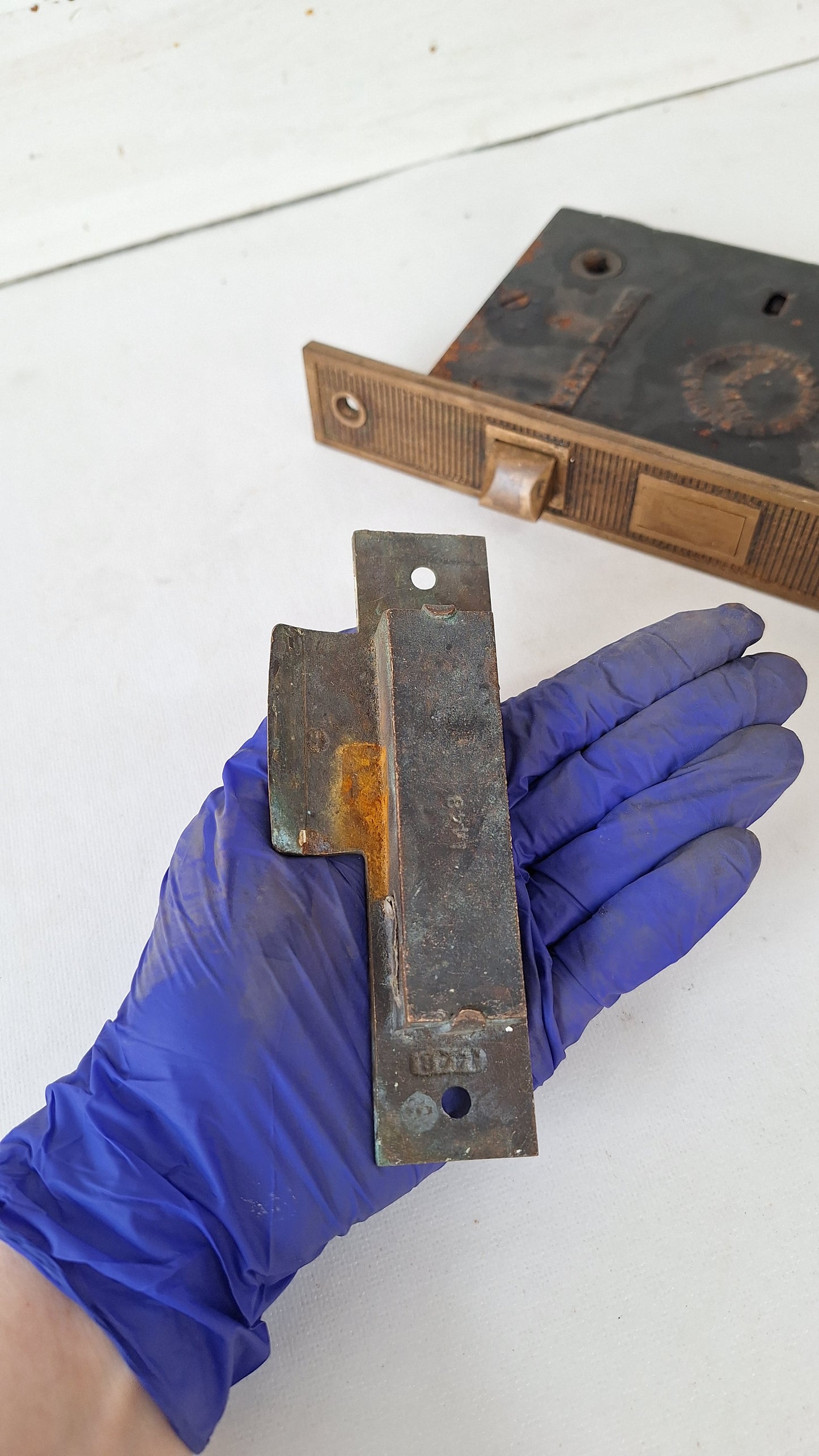 Large Antique Entry Door Mortise Lock with Strike Plate
