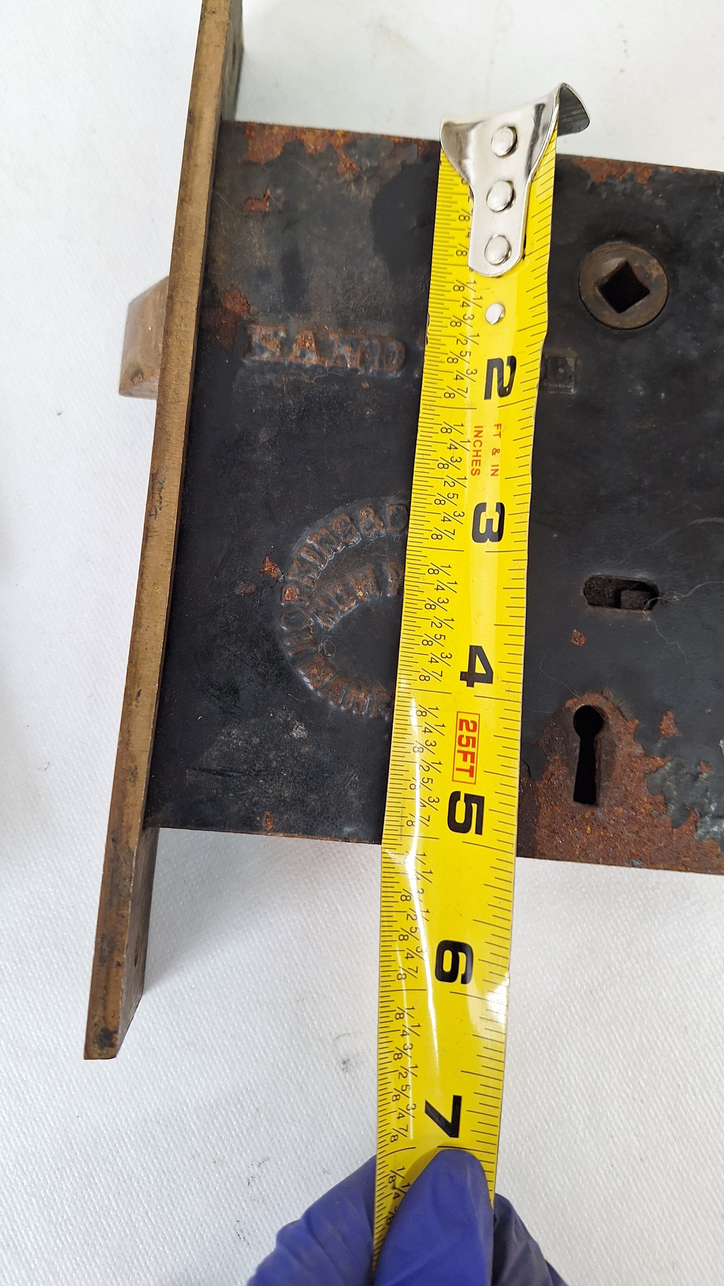 Large Antique Entry Door Mortise Lock with Strike Plate