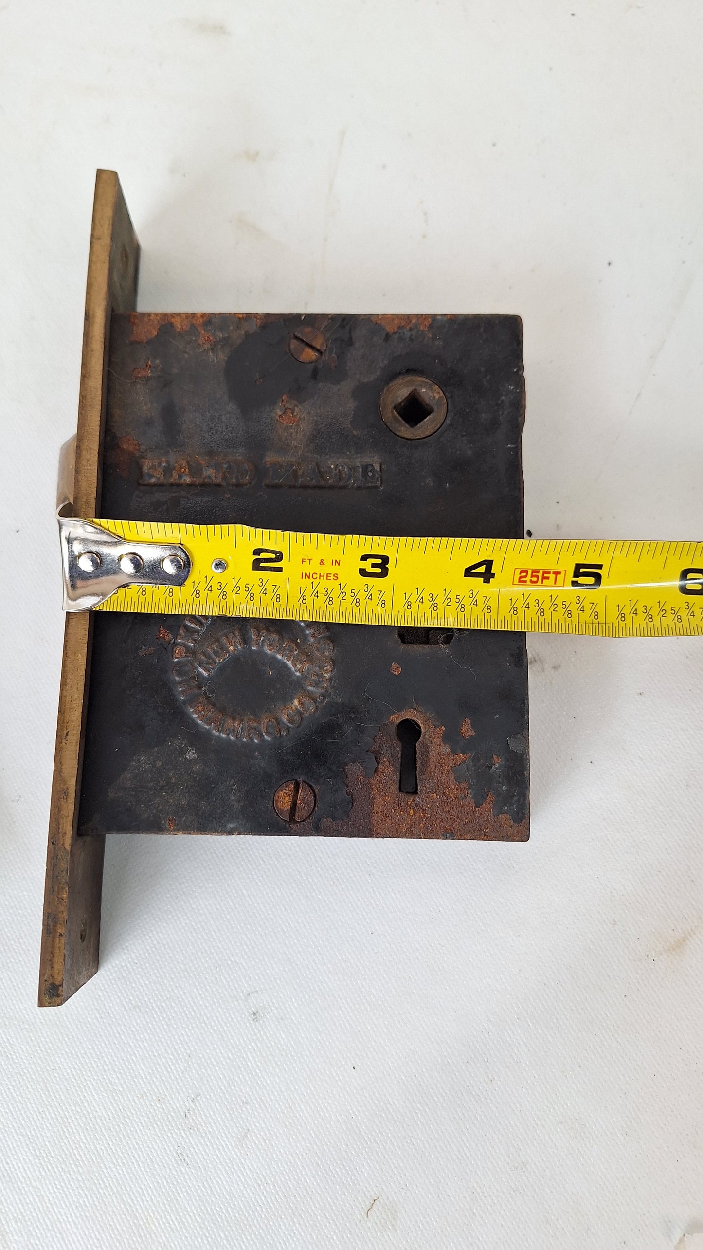 Large Antique Entry Door Mortise Lock with Strike Plate