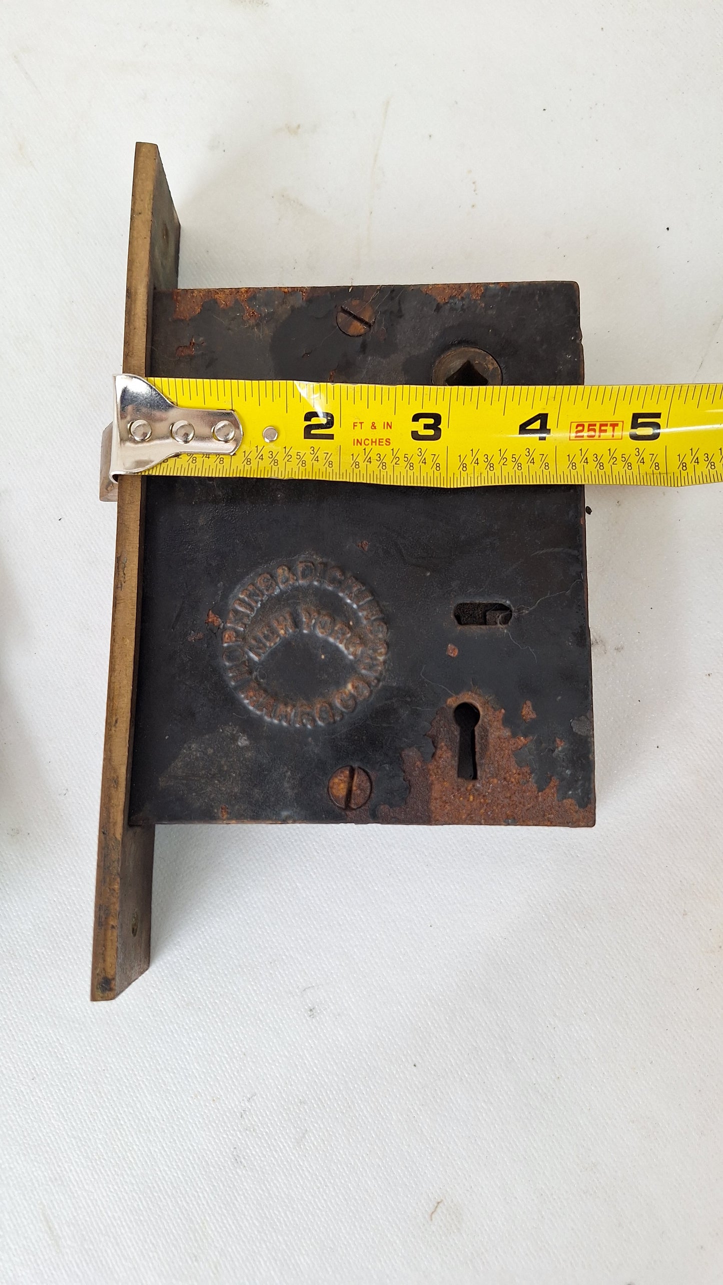 Large Antique Entry Door Mortise Lock with Strike Plate