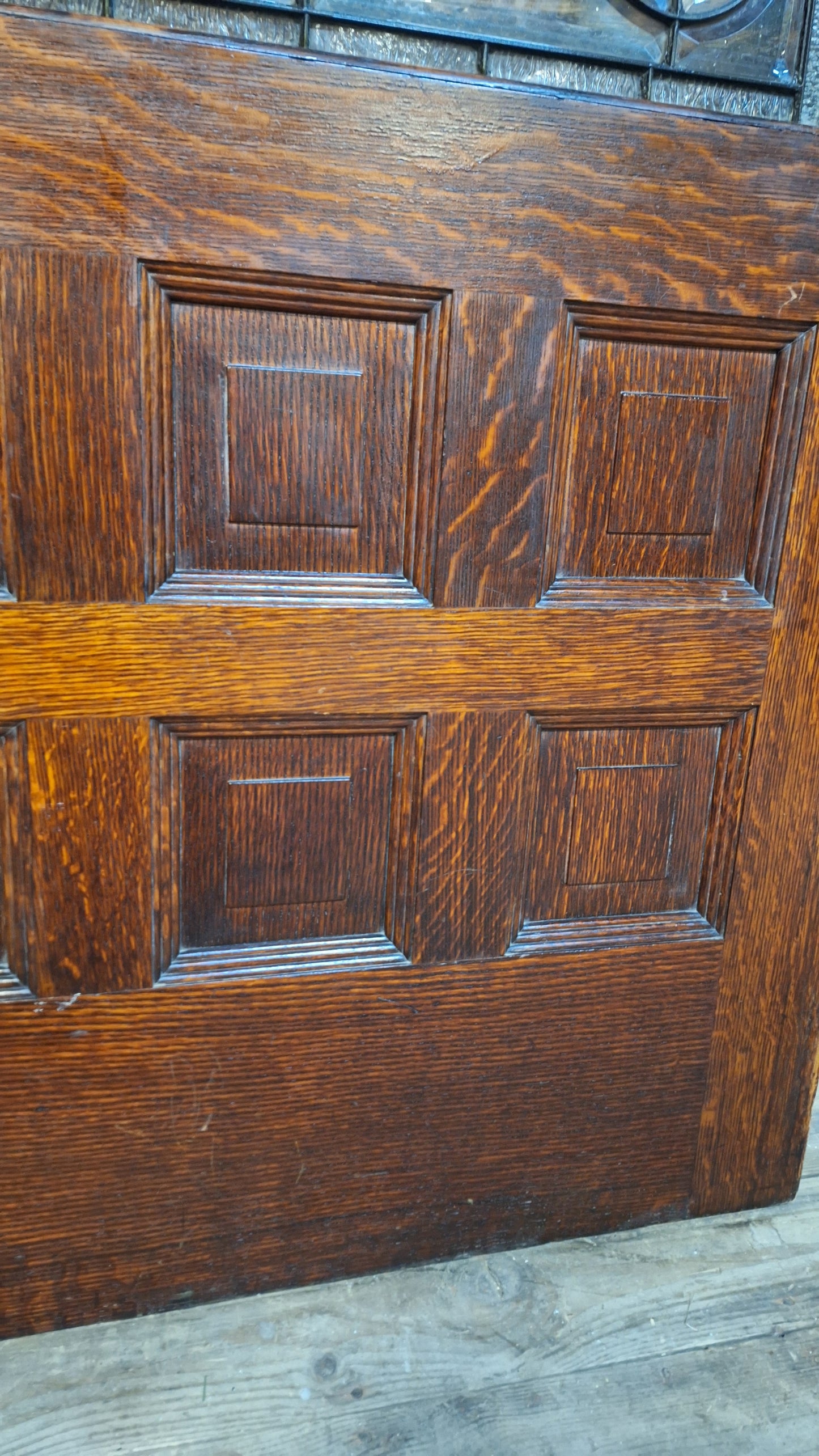 Victorian Era Oak and Stained Glass Entry Door, 38" Antique Front Door