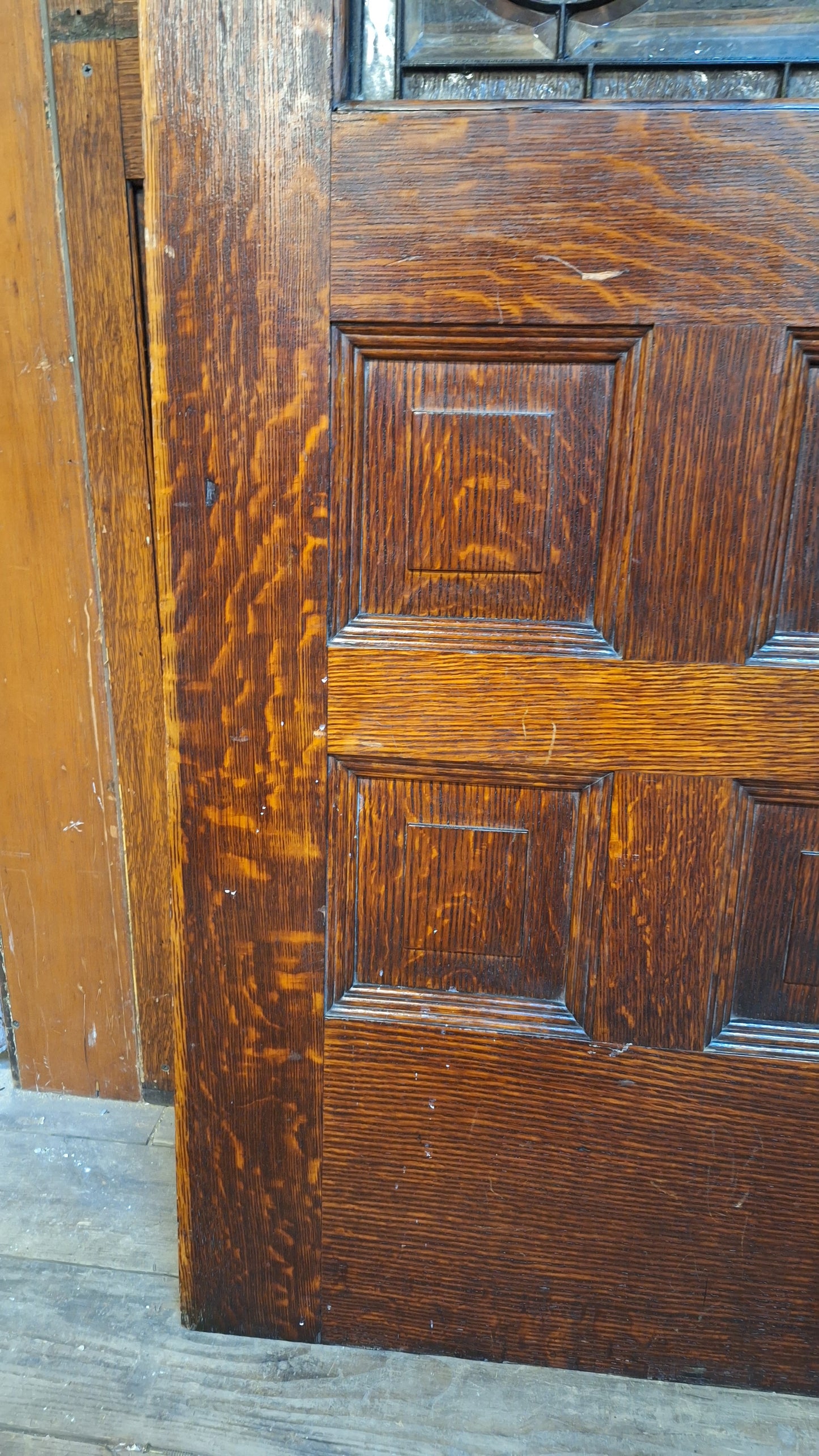 Victorian Era Oak and Stained Glass Entry Door, 38" Antique Front Door