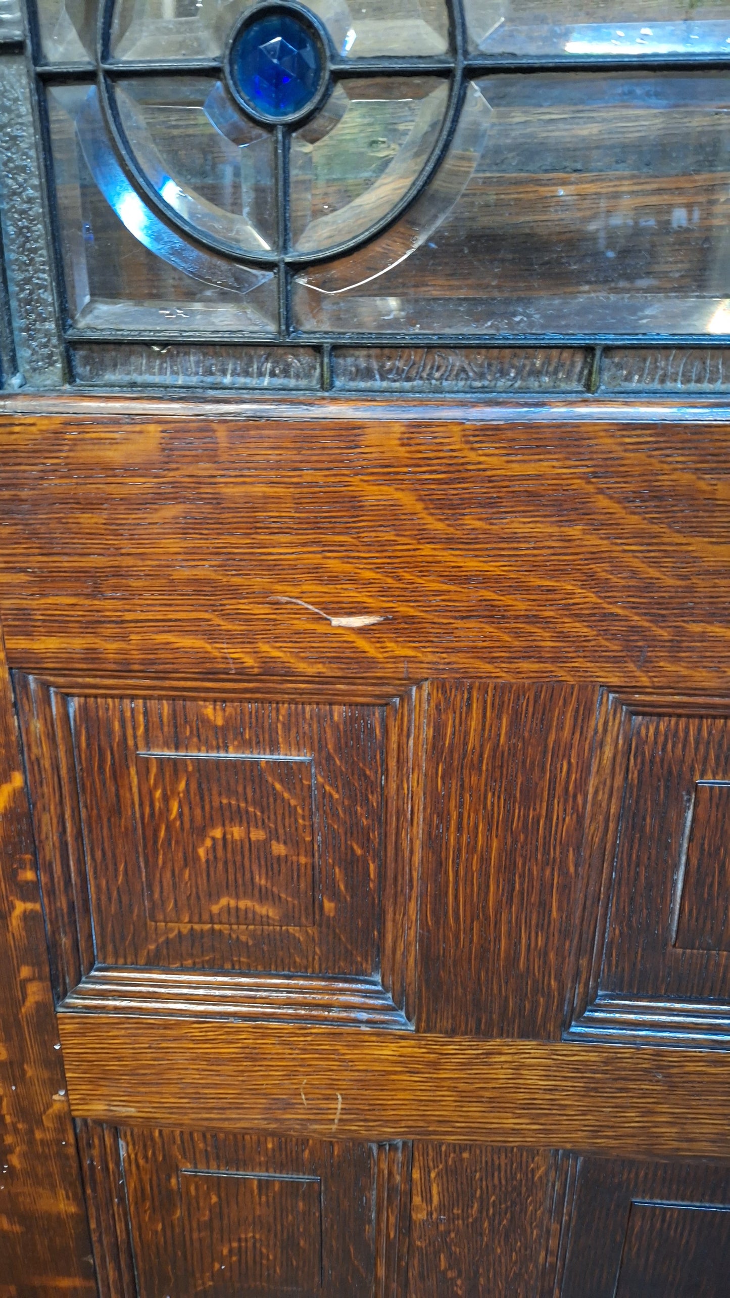 Victorian Era Oak and Stained Glass Entry Door, 38" Antique Front Door